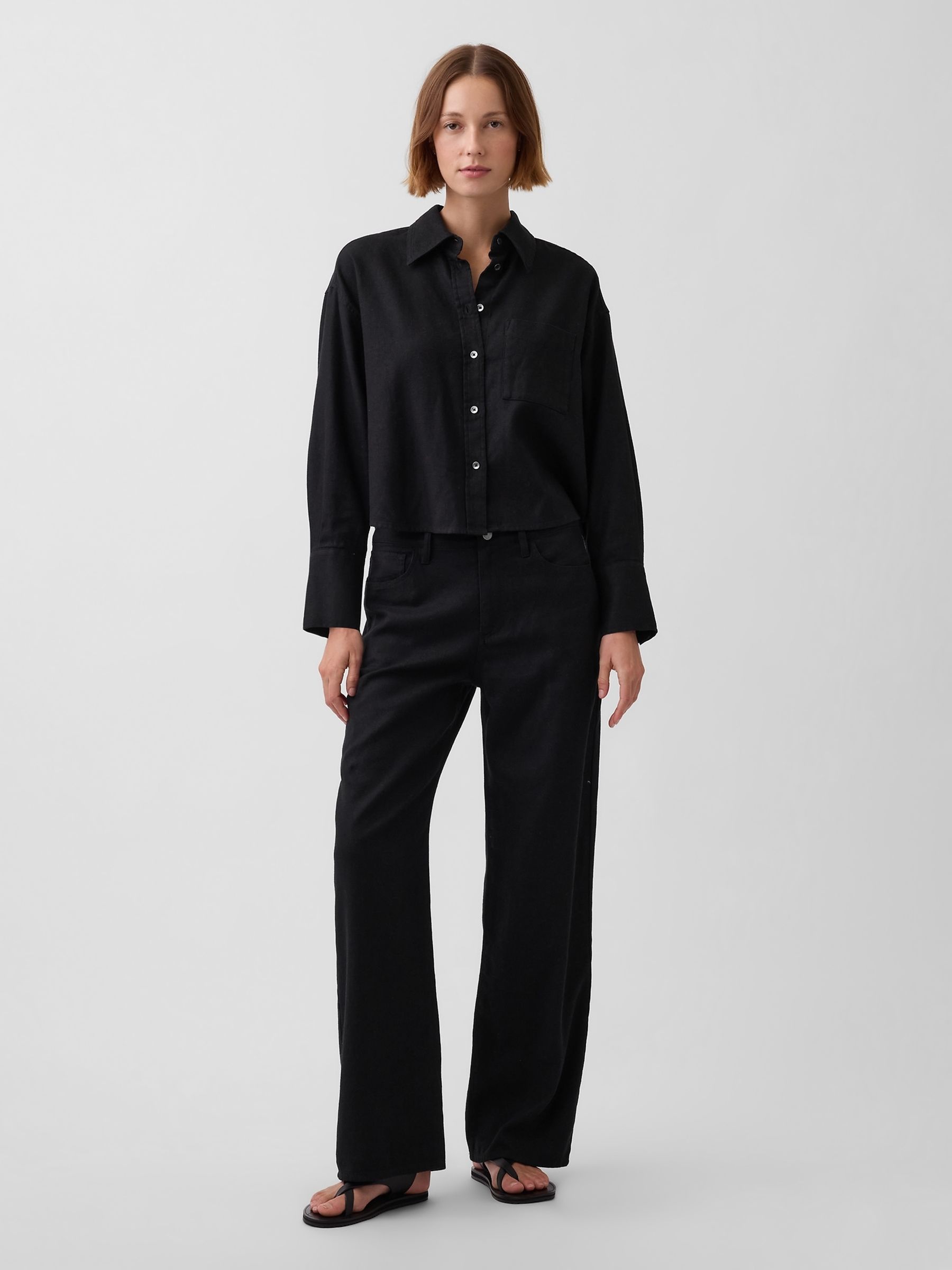 Black Linen-Cotton Wide-Leg Trousers - Image 4 of 4