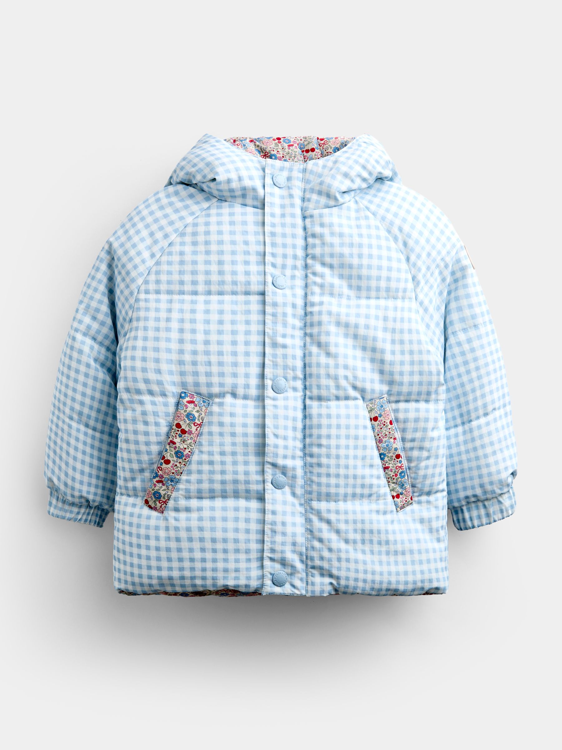 Light Blue Gingham Reversible Puffer Coat - Image 2 of 9