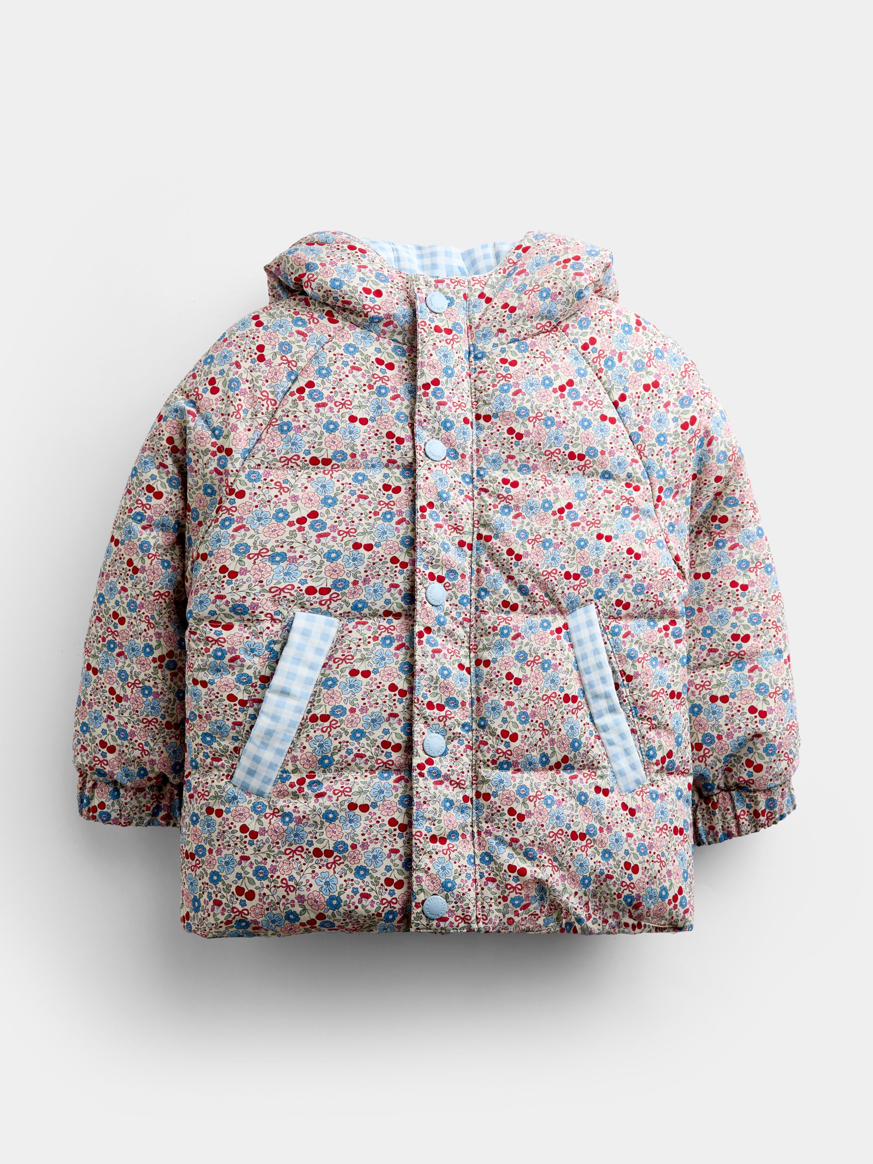 Light Blue Gingham Reversible Puffer Coat - Image 3 of 9