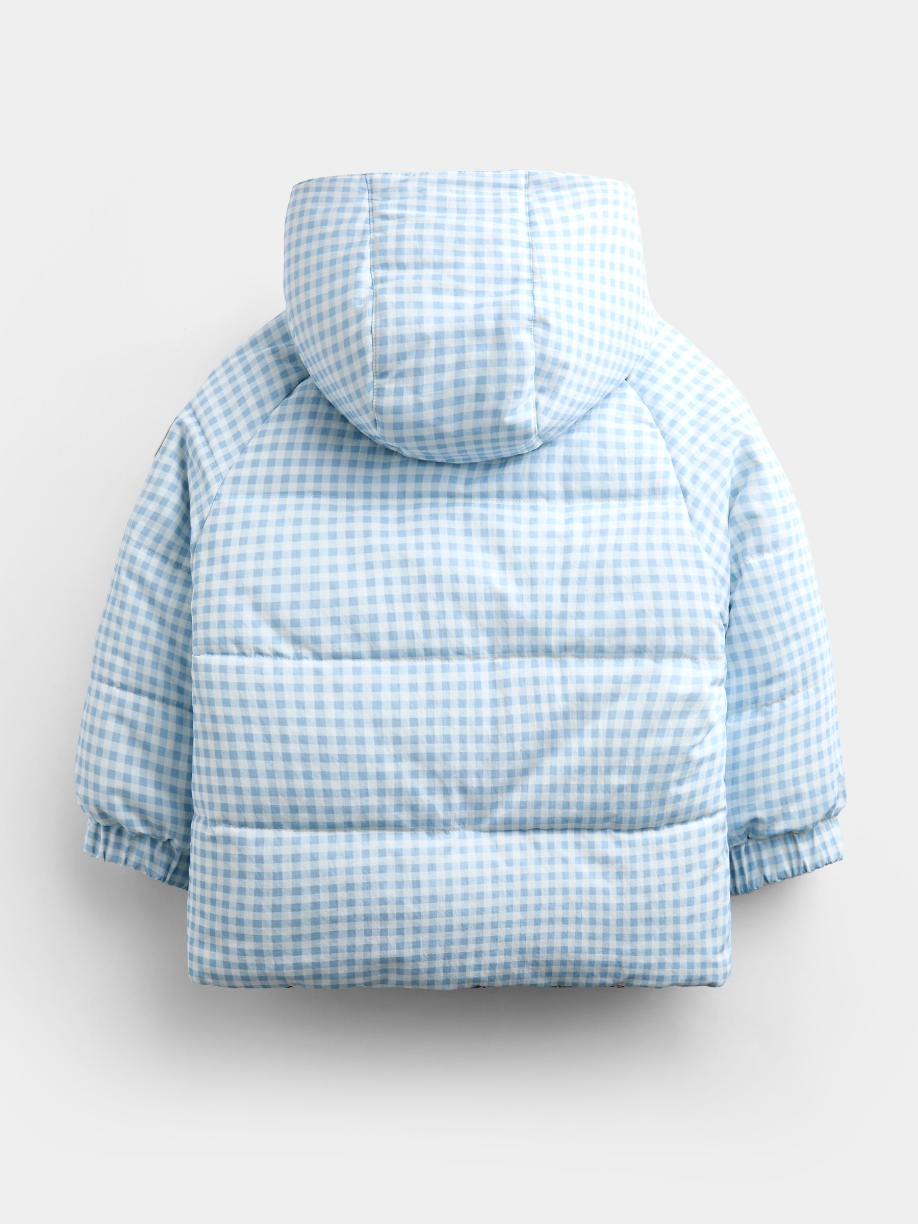 Light Blue Gingham Reversible Puffer Coat - Image 4 of 9