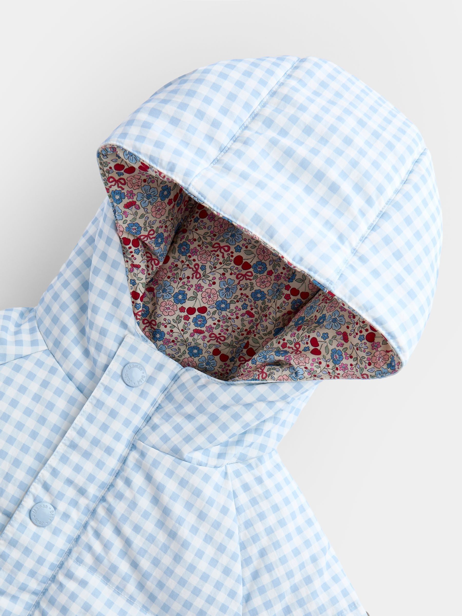 Light Blue Gingham Reversible Puffer Coat - Image 6 of 9