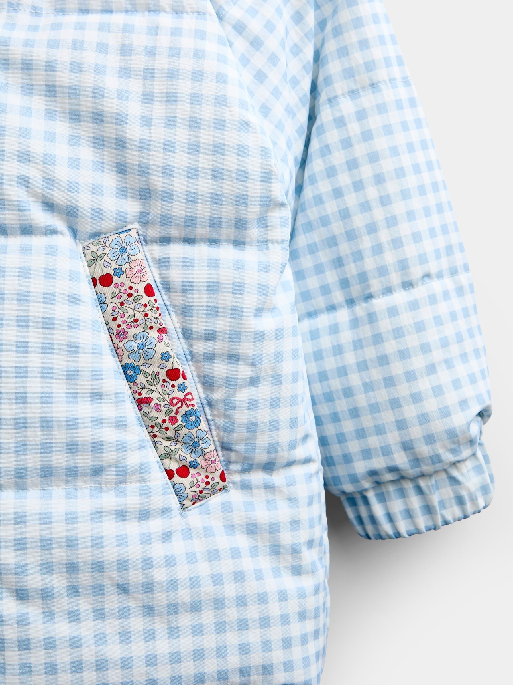 Light Blue Gingham Reversible Puffer Coat - Image 8 of 9