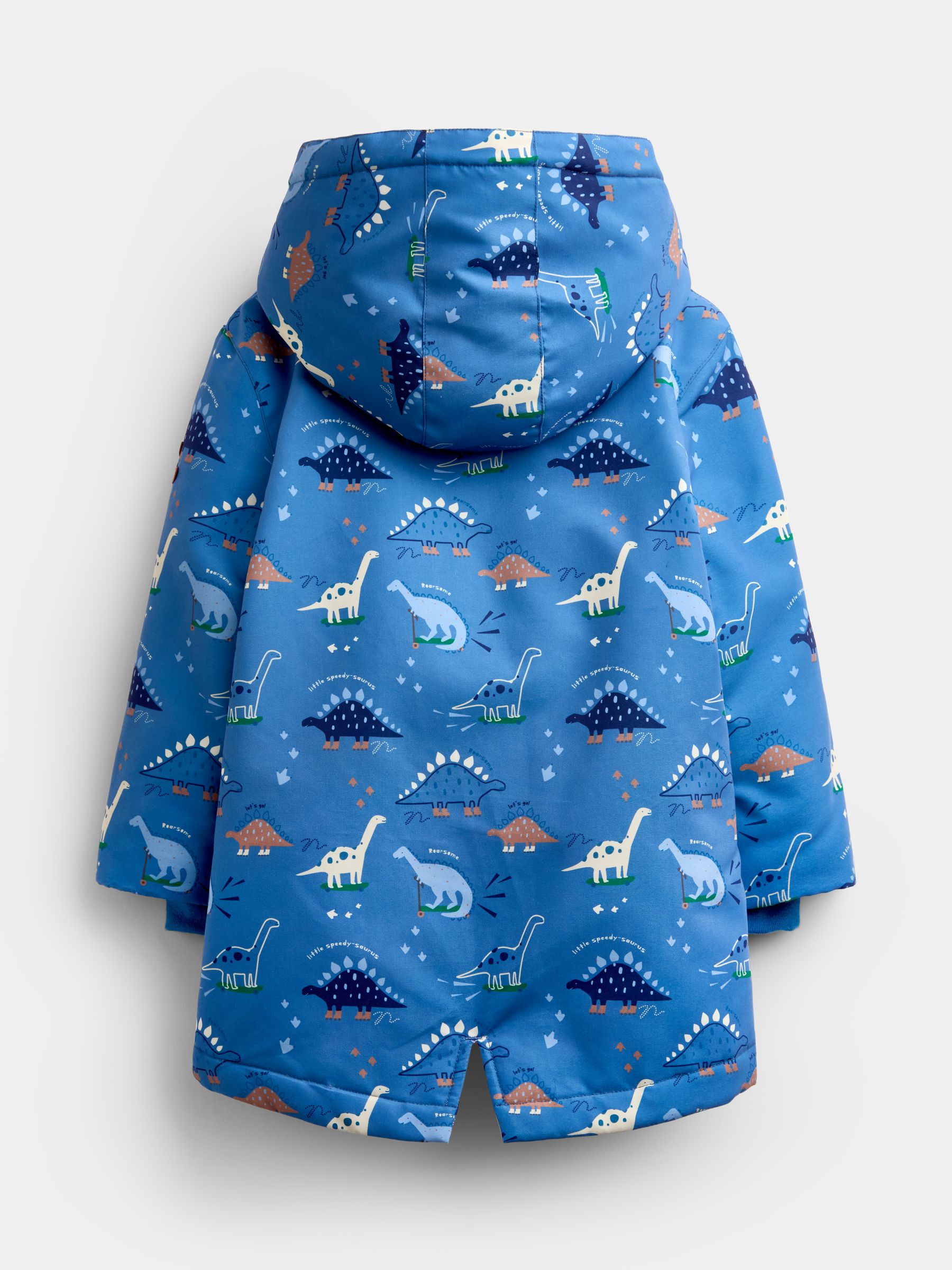 Denim Blue Dinosaur Dino Print Cosy Lined Parka - Image 2 of 5 Denim Blue Dinosaur Dino Print Cosy Lined Parka - Image 2 of 5