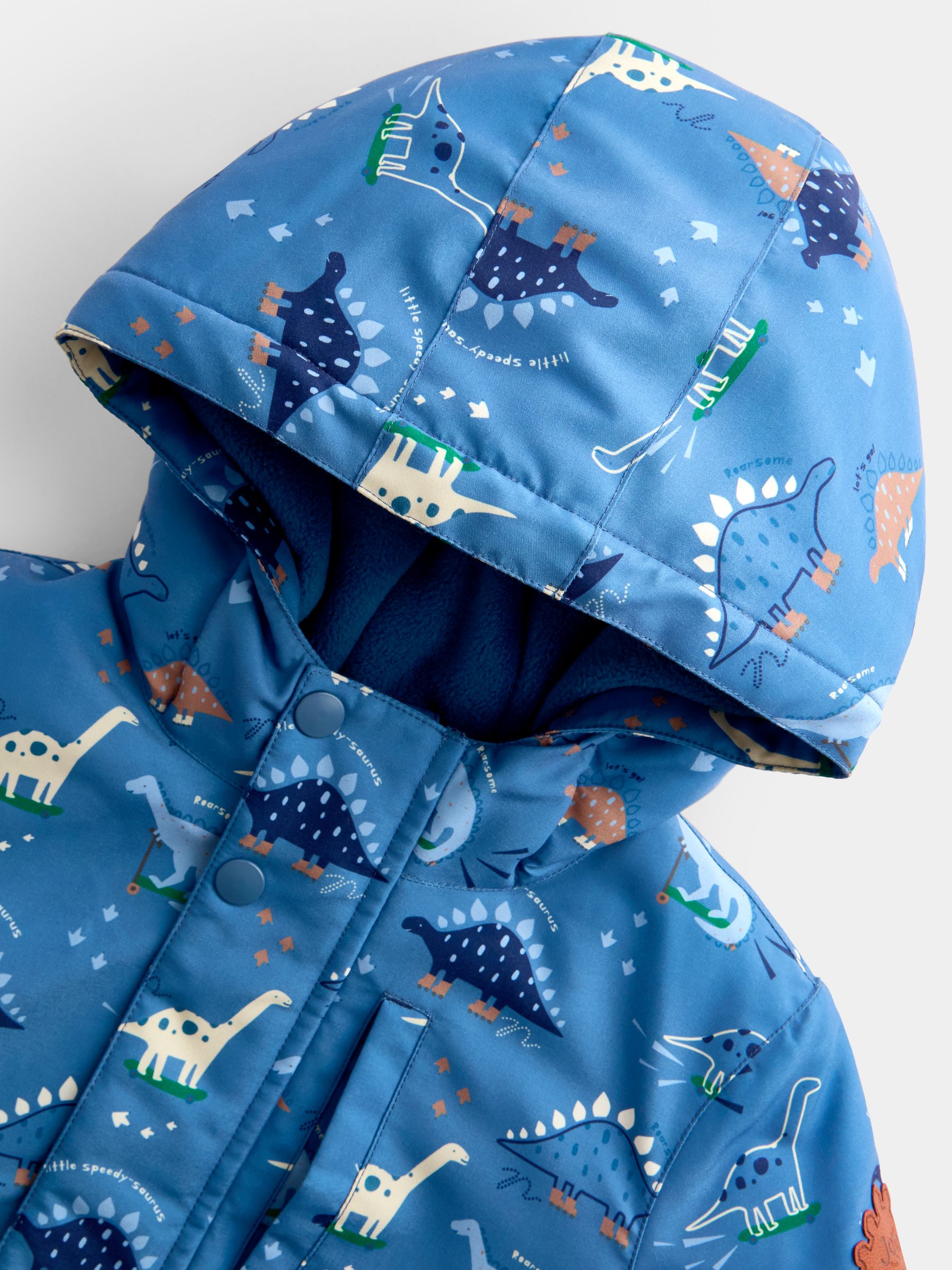 Denim Blue Dinosaur Dino Print Cosy Lined Parka - Image 3 of 5