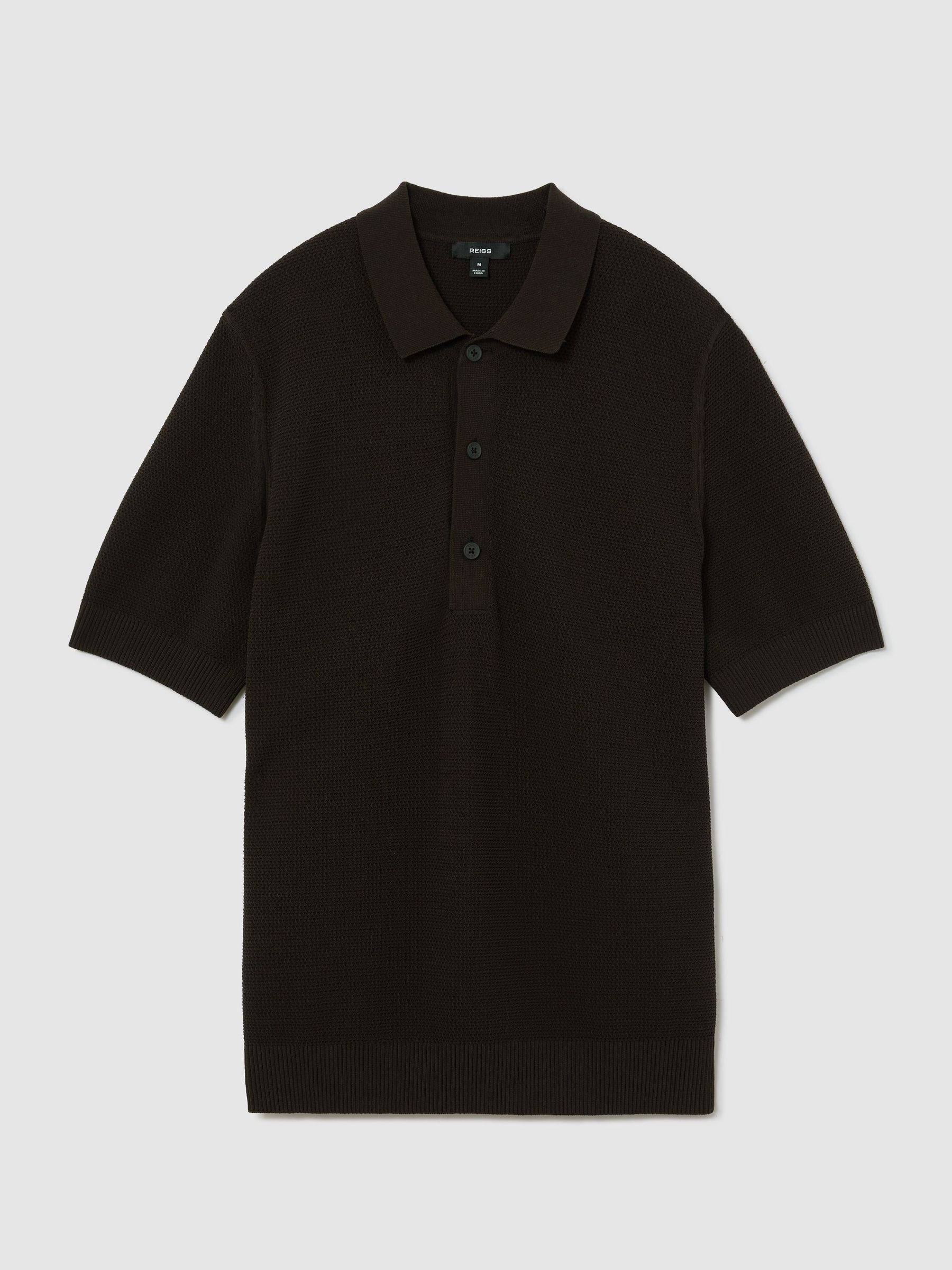 Cotton-Blend Basket-Stitch Polo Shirt in Chocolate Brown - Image 2 of 7