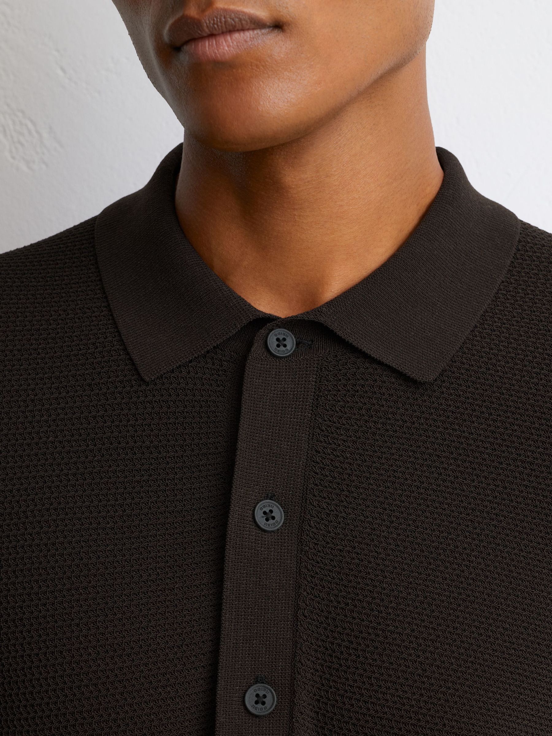 Cotton-Blend Basket-Stitch Polo Shirt in Chocolate Brown - Image 5 of 7