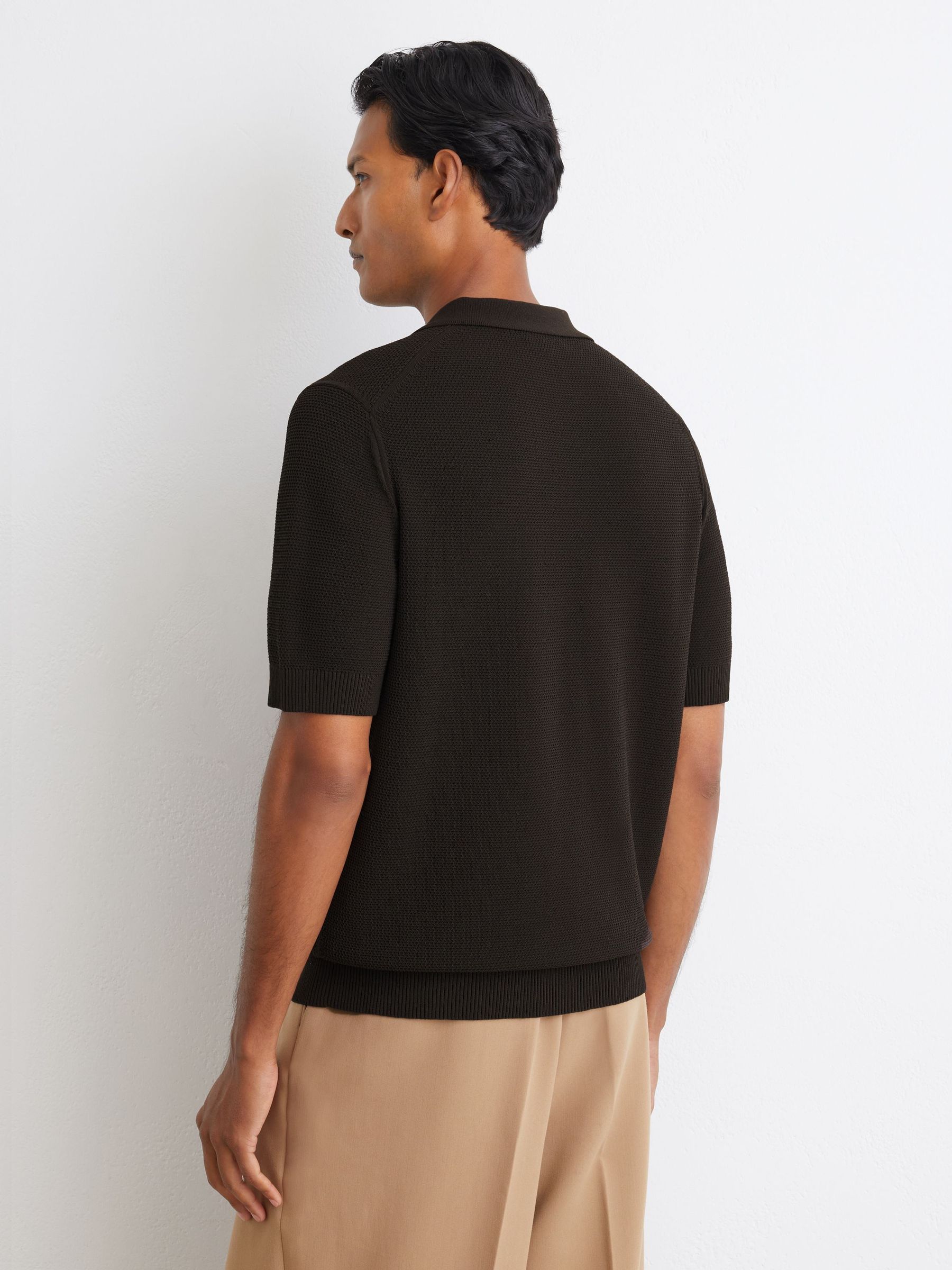 Cotton-Blend Basket-Stitch Polo Shirt in Chocolate Brown - Image 6 of 7