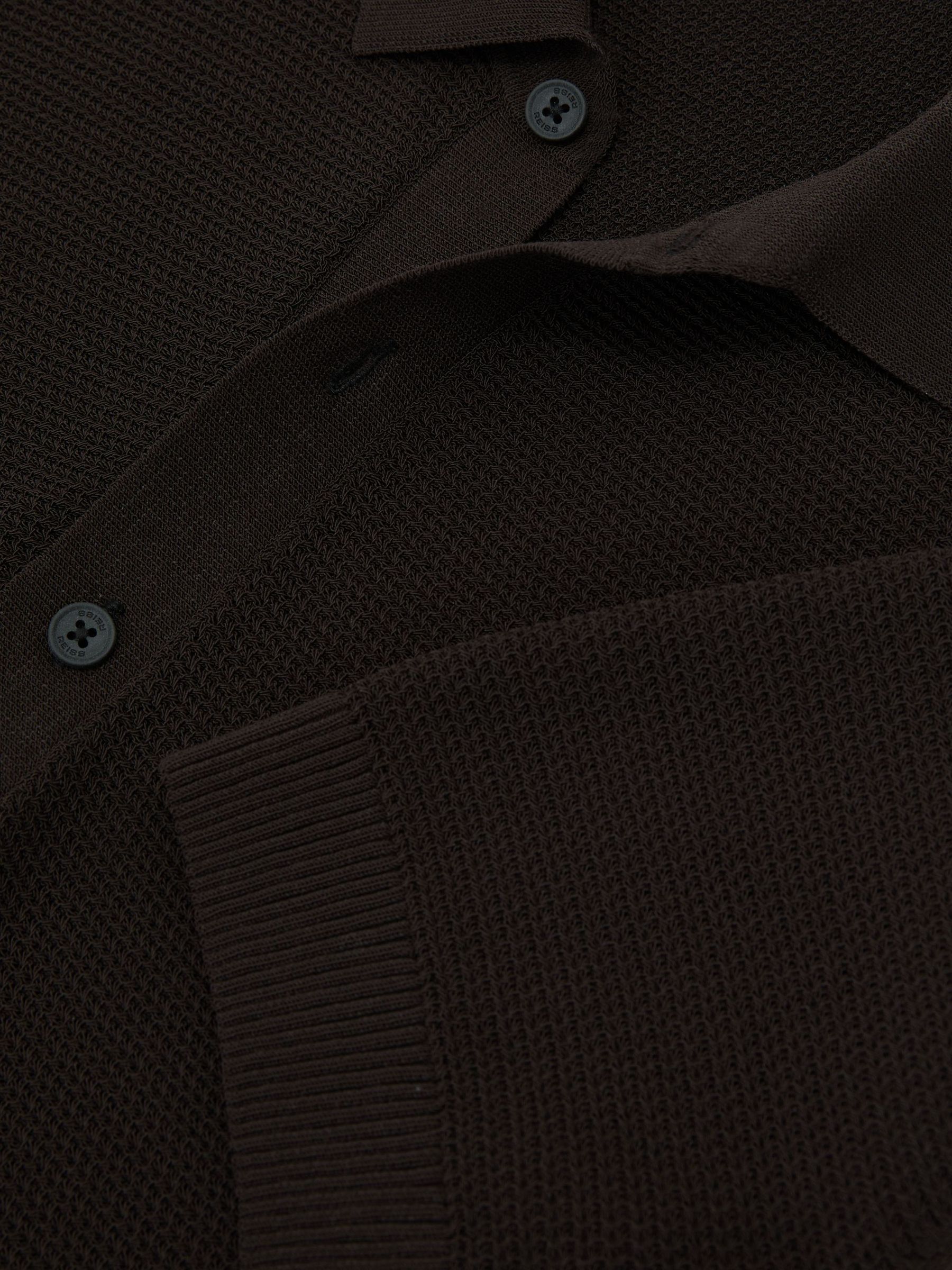 Cotton-Blend Basket-Stitch Polo Shirt in Chocolate Brown - Image 7 of 7