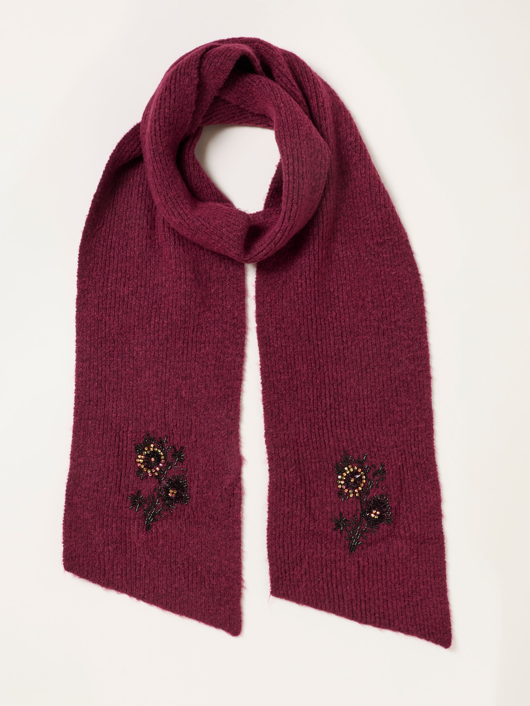 Burgundy Red Floral Embellished Skinny Scarf - Image 1 of 3
