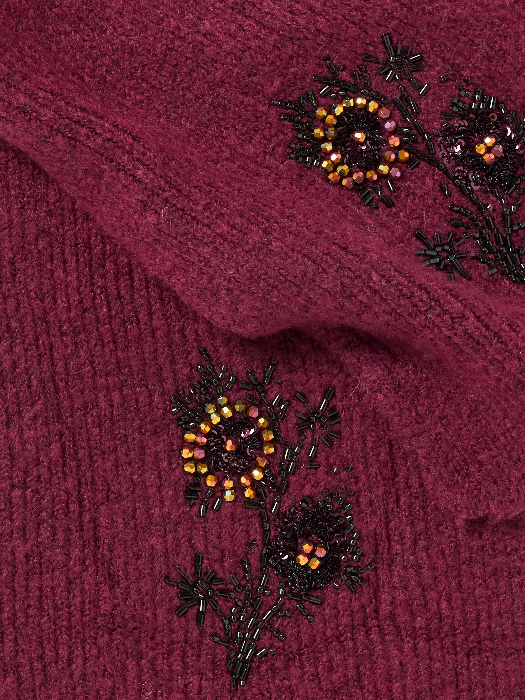 Burgundy Red Floral Embellished Skinny Scarf - Image 2 of 3