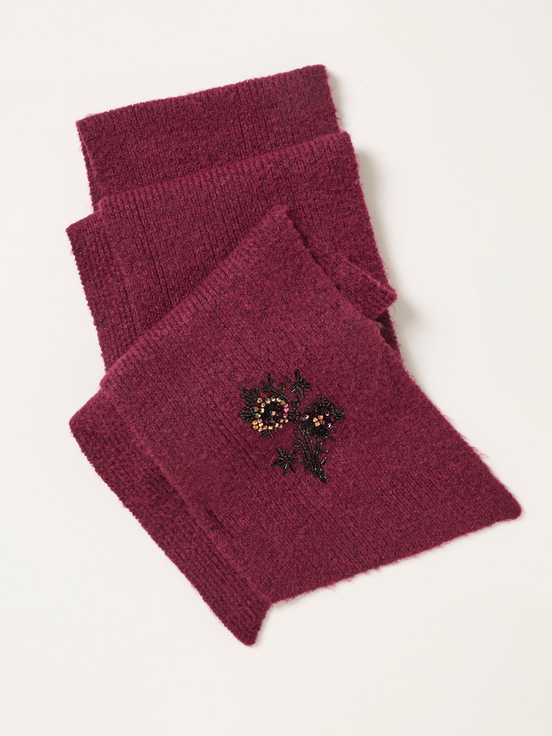 Burgundy Red Floral Embellished Skinny Scarf - Image 3 of 3 Burgundy Red Floral Embellished Skinny Scarf - Image 3 of 3