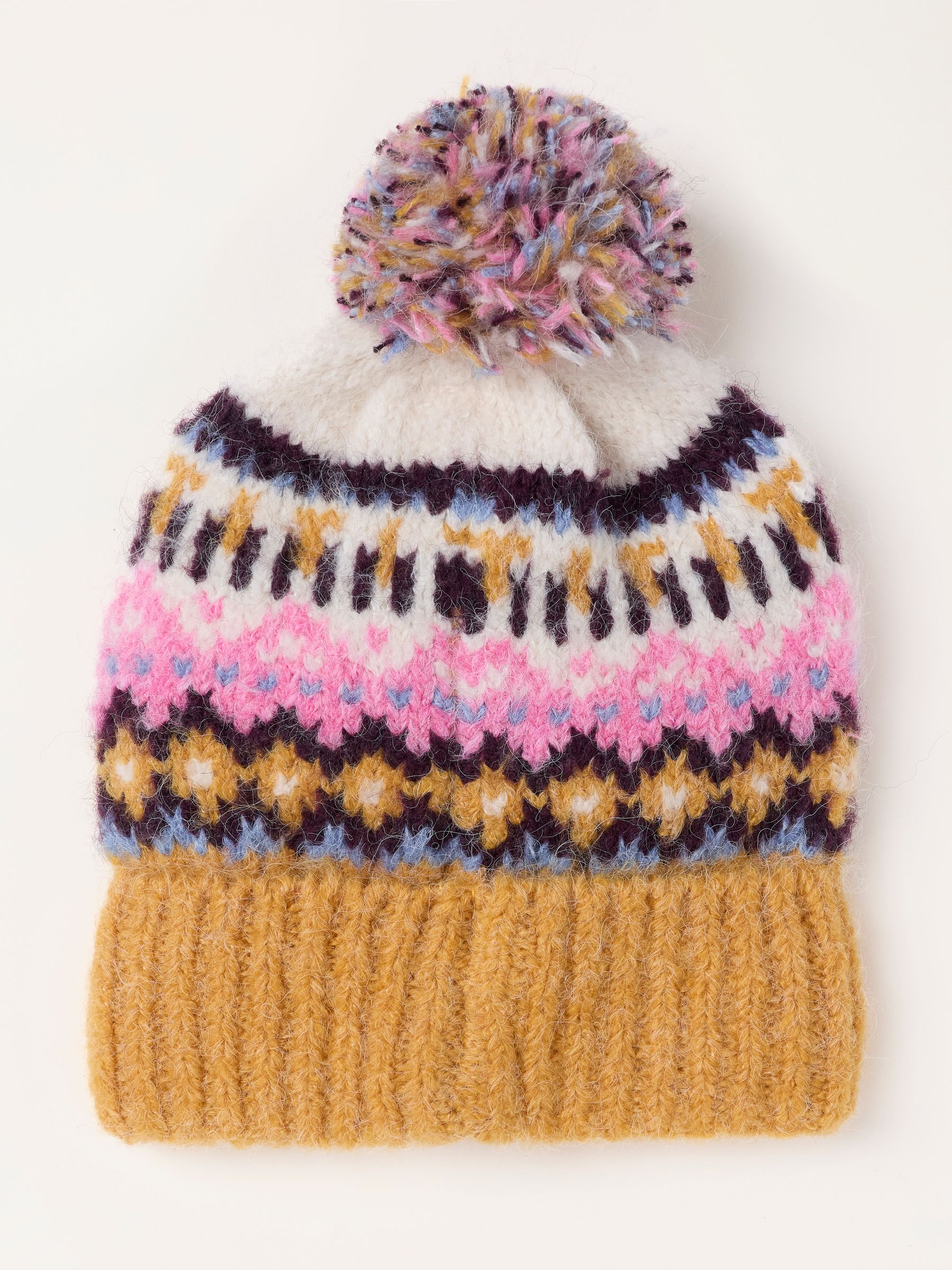Mustard Yellow Luna Fairisle Bobble Hat - Image 2 of 3