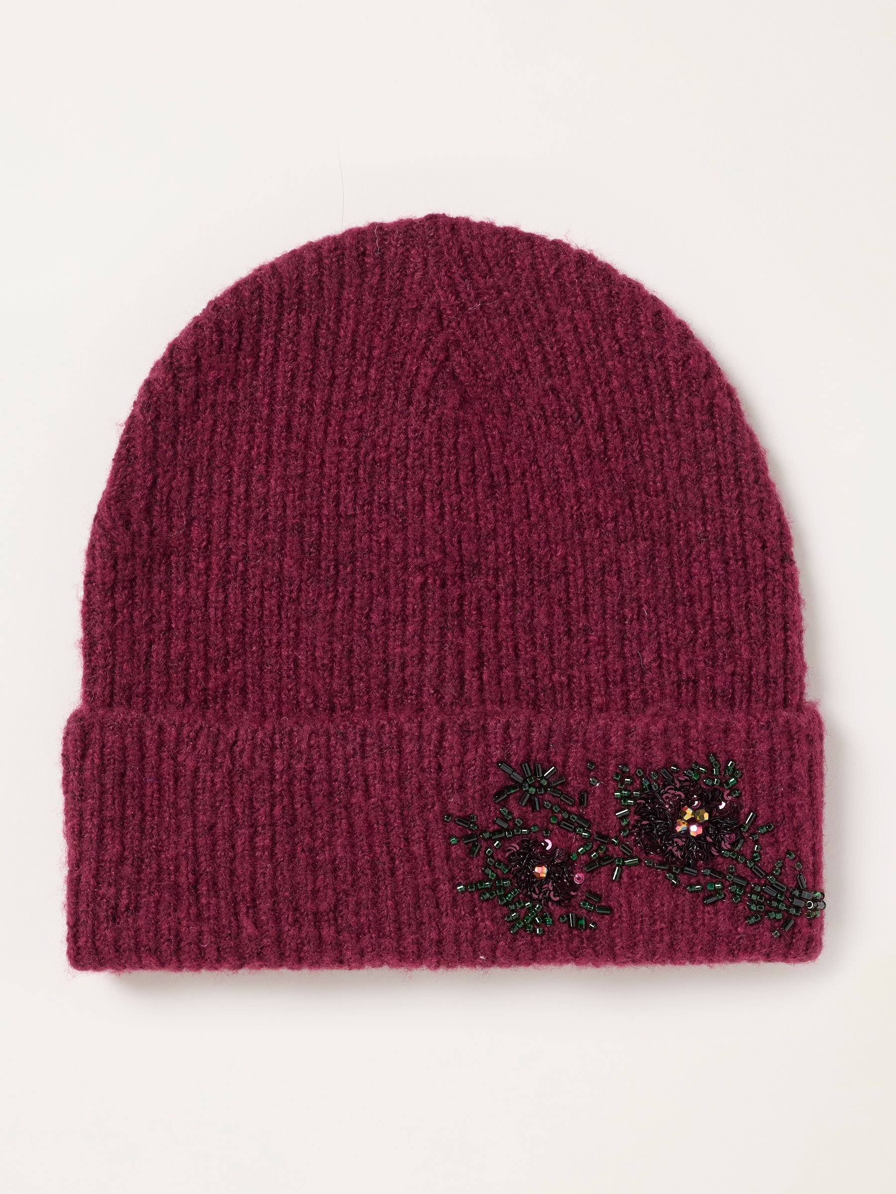 Burgundy Red Fluffy Embellished Beanie - Image 1 of 3