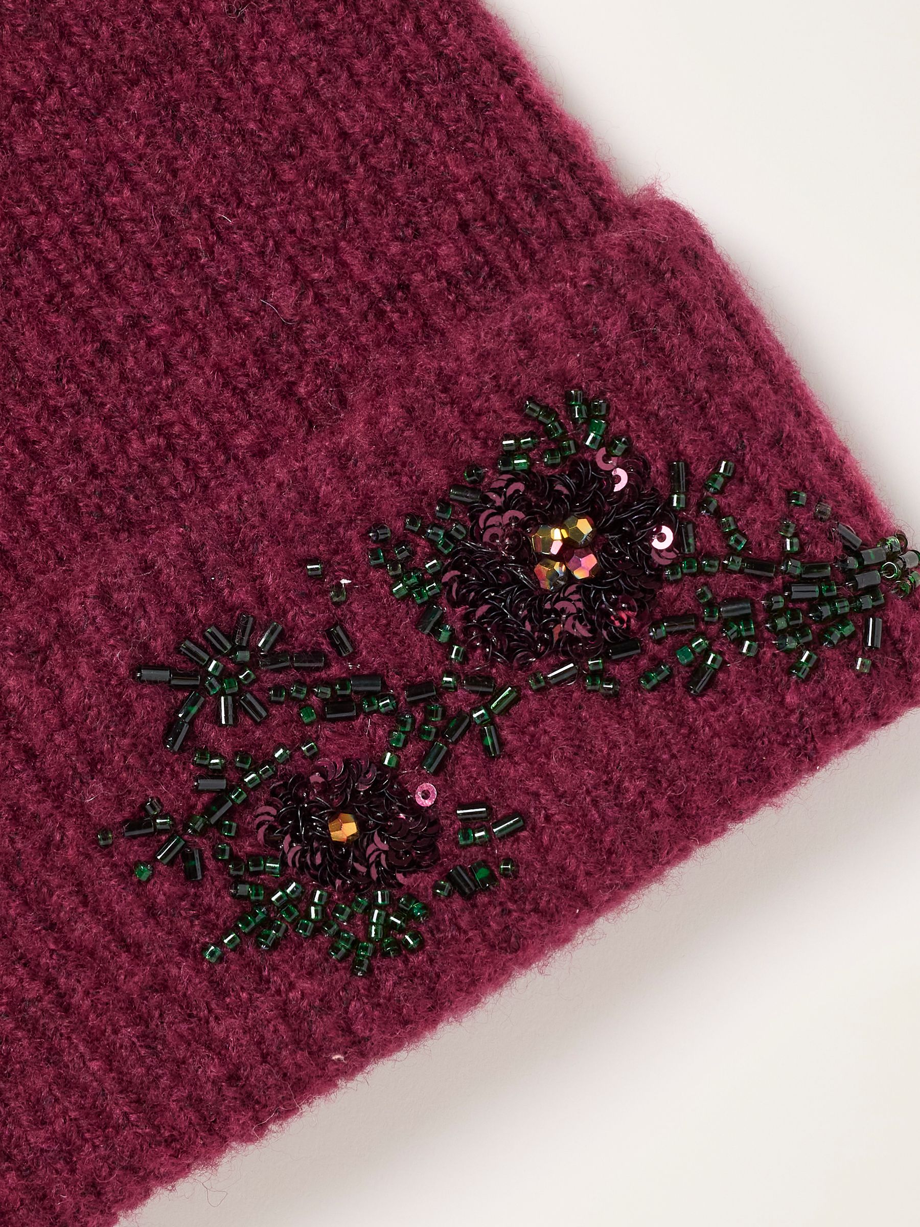Burgundy Red Fluffy Embellished Beanie - Image 3 of 3