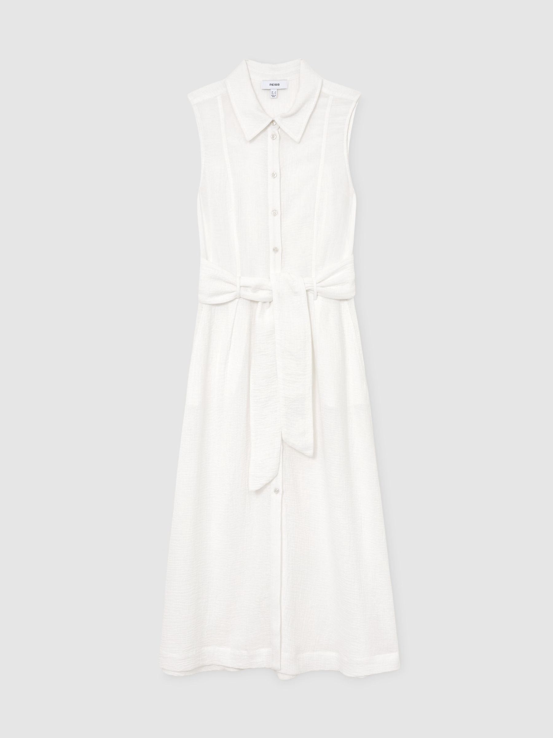 Cotton Cheesecloth Belted Shirt Dress in Ivory - Image 2 of 7