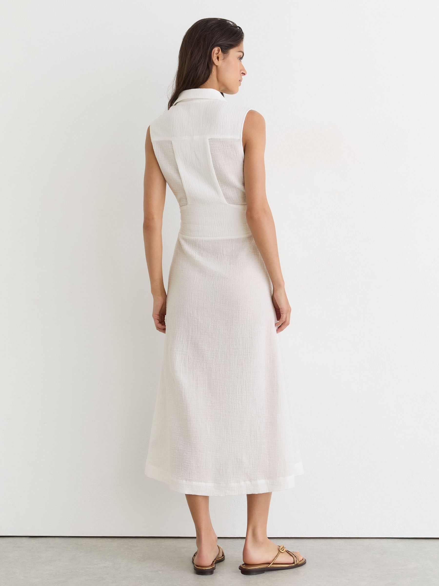 Cotton Cheesecloth Belted Shirt Dress in Ivory - Image 5 of 7