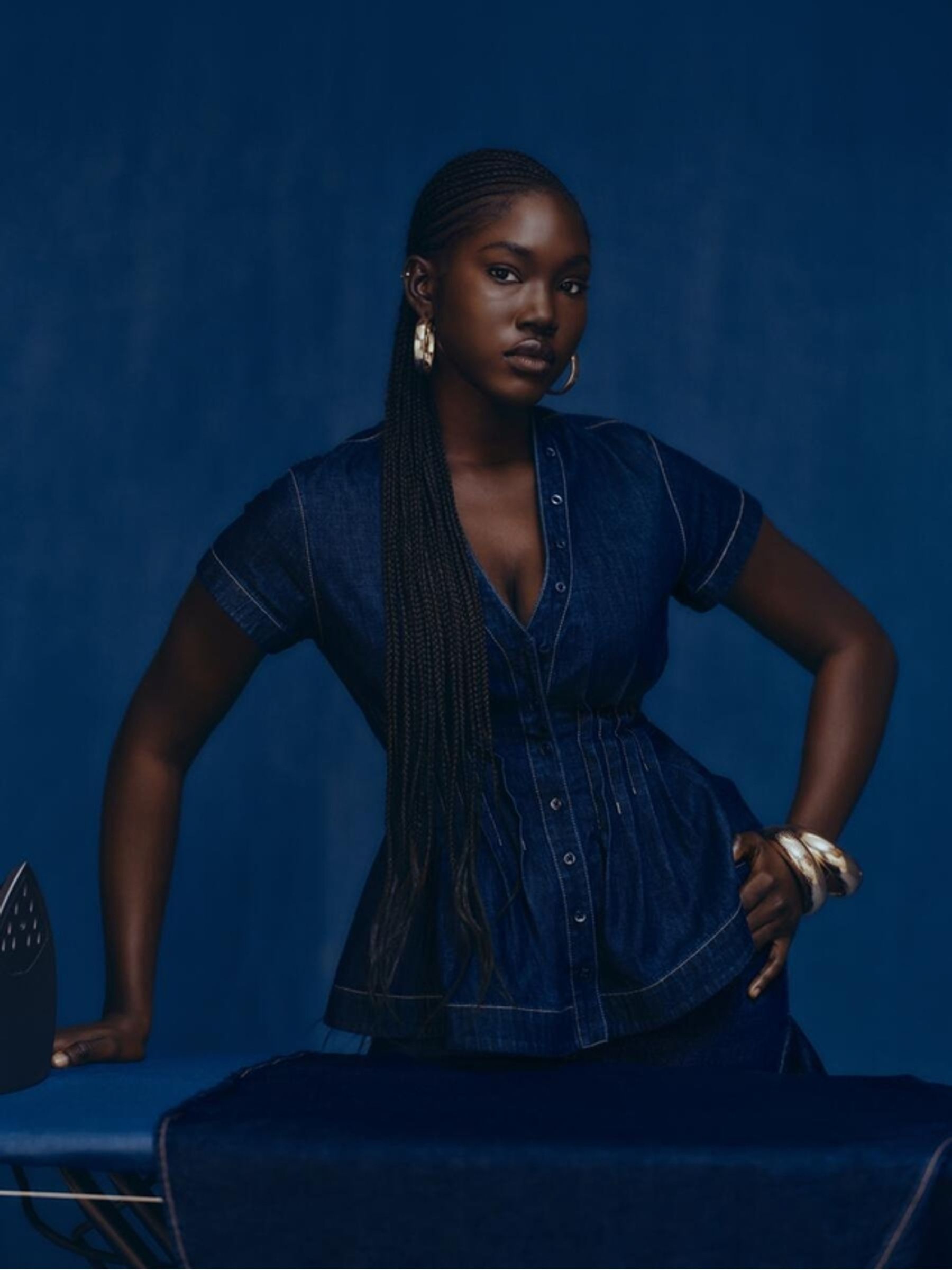 Gap x Harlem's Fashion Row Dark Wash Denim Peplum Top - Image 1 of 8