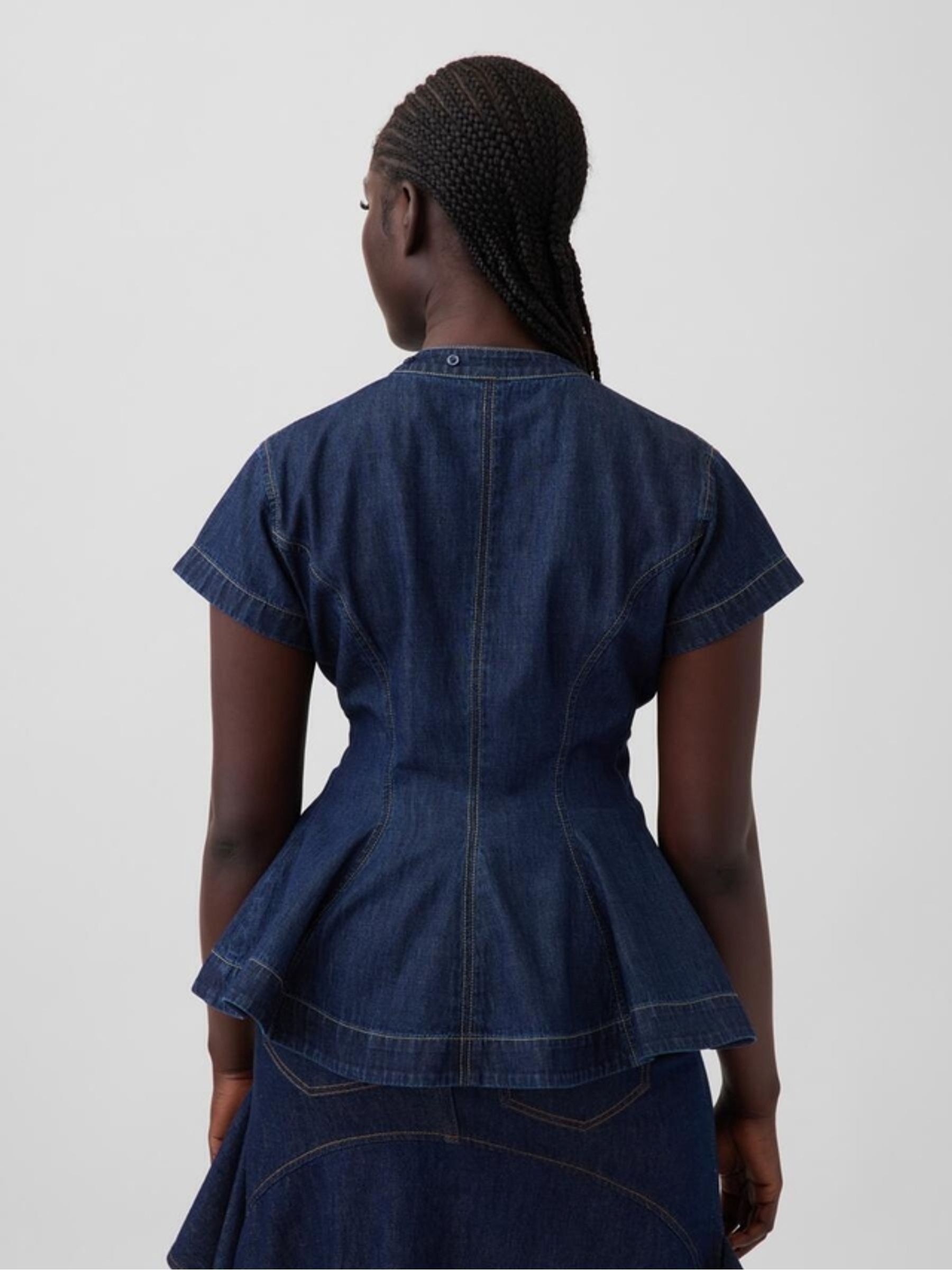 Gap x Harlem's Fashion Row Dark Wash Denim Peplum Top - Image 3 of 8