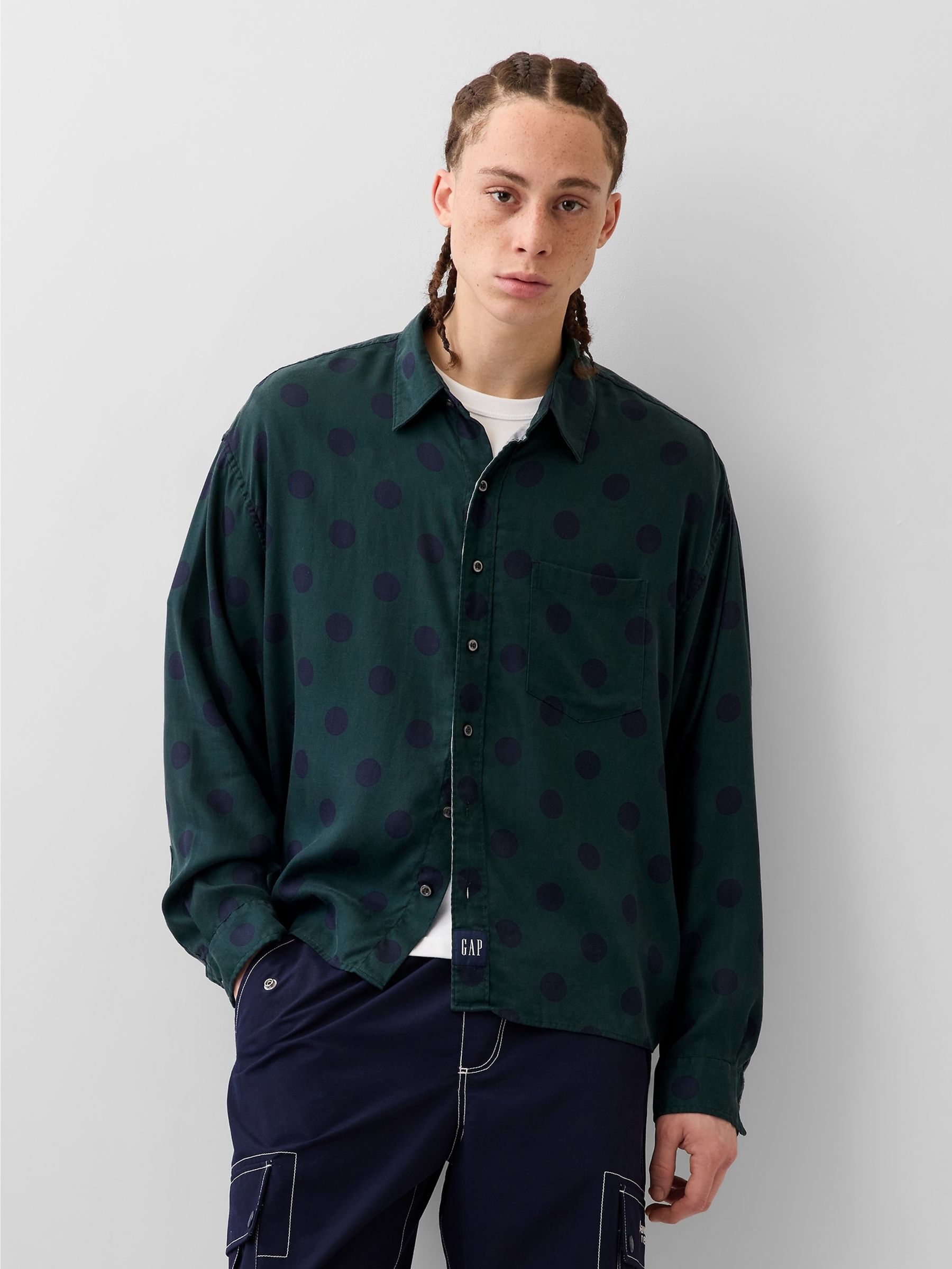 Gap x Awake NY Green Twill Polka Dot Big Shirt | Gap