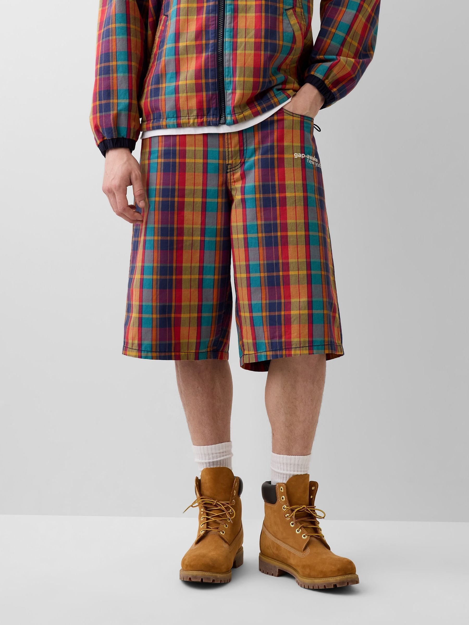 Gap x Awake NY Yellow Plaid Canvas Baggy Shorts - Image 1 of 6 Gap x Awake NY Yellow Plaid Canvas Baggy Shorts - Image 1 of 6