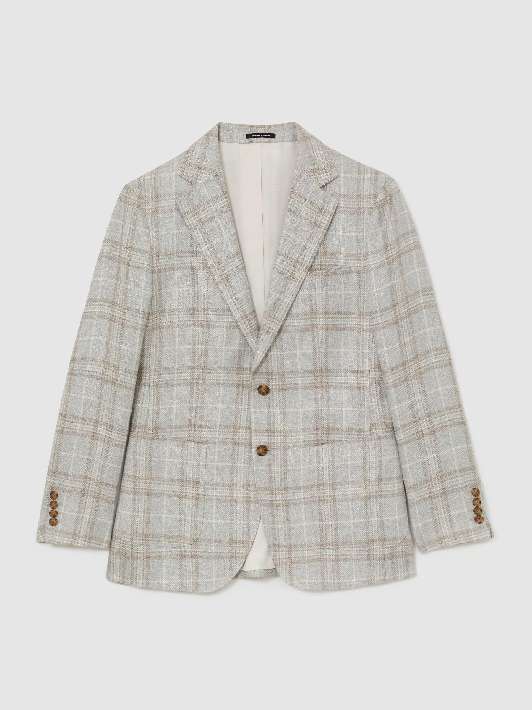 Classic Fit Atelier Hemp-Wool Check Single-Breasted Blazer in Soft Grey - Image 2 of 8
