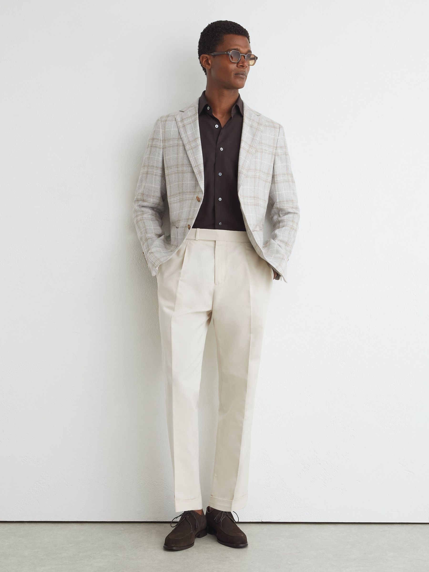 Classic Fit Atelier Hemp-Wool Check Single-Breasted Blazer in Soft Grey - Image 3 of 8