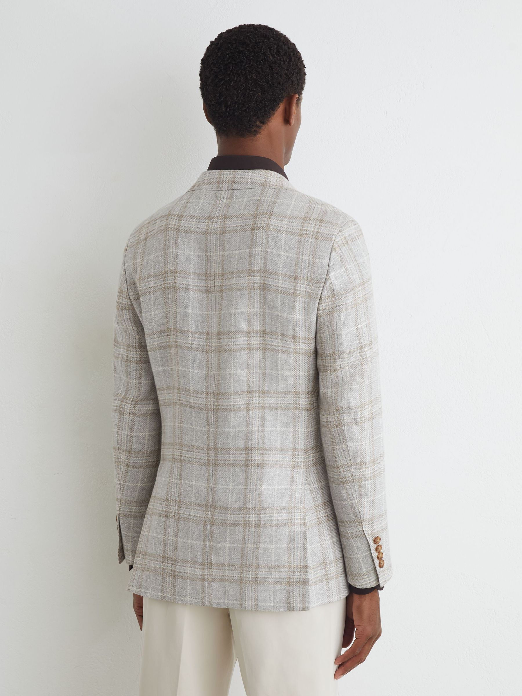 Classic Fit Atelier Hemp-Wool Check Single-Breasted Blazer in Soft Grey - Image 5 of 8