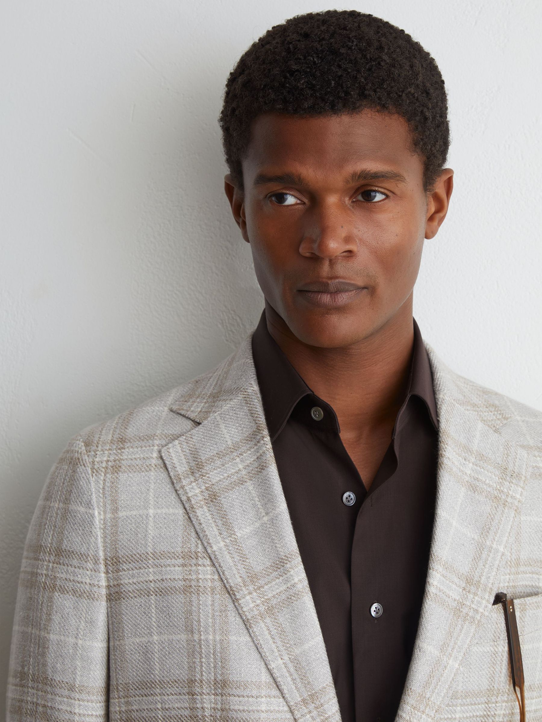 Classic Fit Atelier Hemp-Wool Check Single-Breasted Blazer in Soft Grey - Image 6 of 8