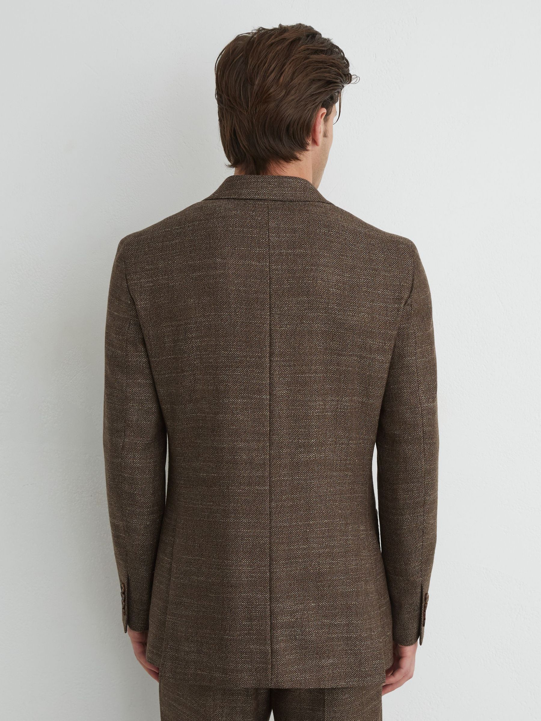 Wool-Blend Double-Breasted Herringbone Blazer Classic-Fit in Brown - Image 5 of 8