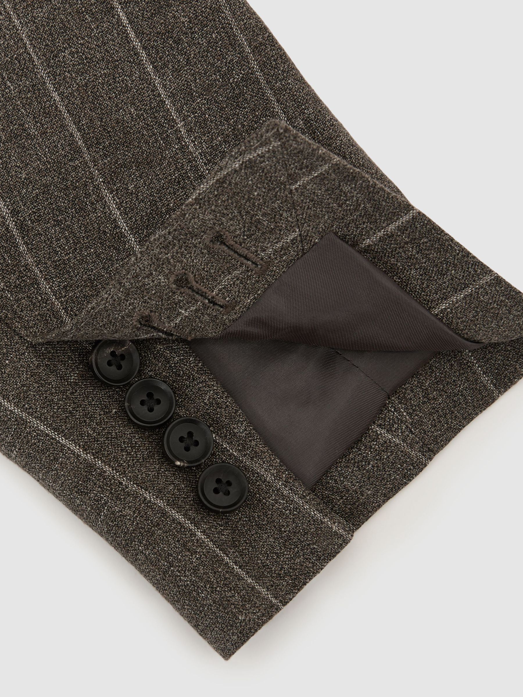 Atelier Linen-Cotton Pinstripe Double-Breasted Classic-Fit Brown Blazer in Brown - Image 8 of 9