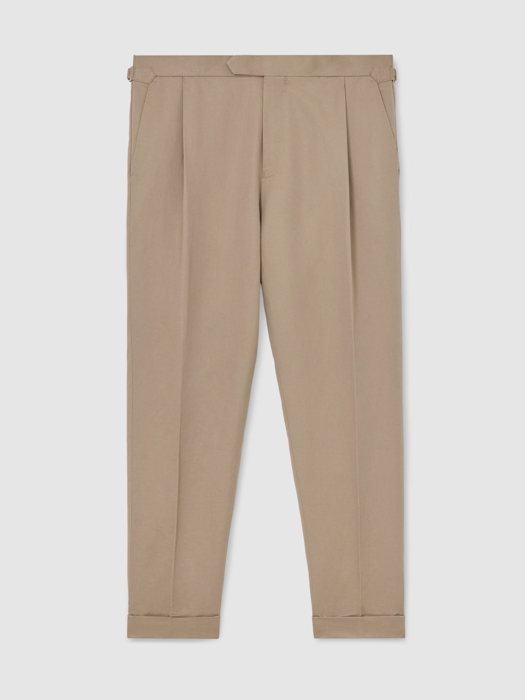 Linen-Blend Side-Adjuster Tapered Trousers in Taupe Grey - Image 2 of 7 Linen-Blend Side-Adjuster Tapered Trousers in Taupe Grey - Image 2 of 7