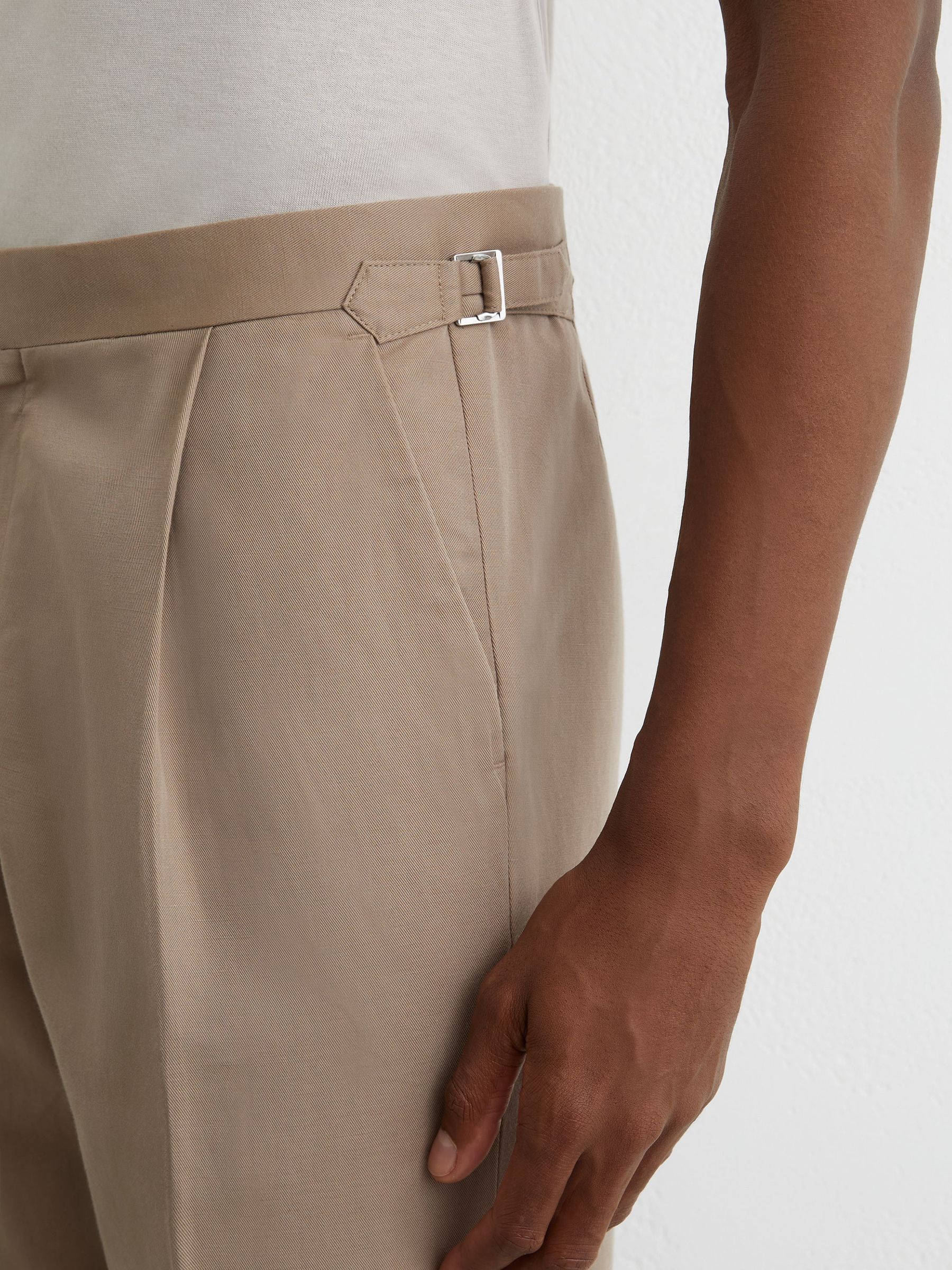 Linen-Blend Side-Adjuster Tapered Trousers in Taupe Grey - Image 6 of 7