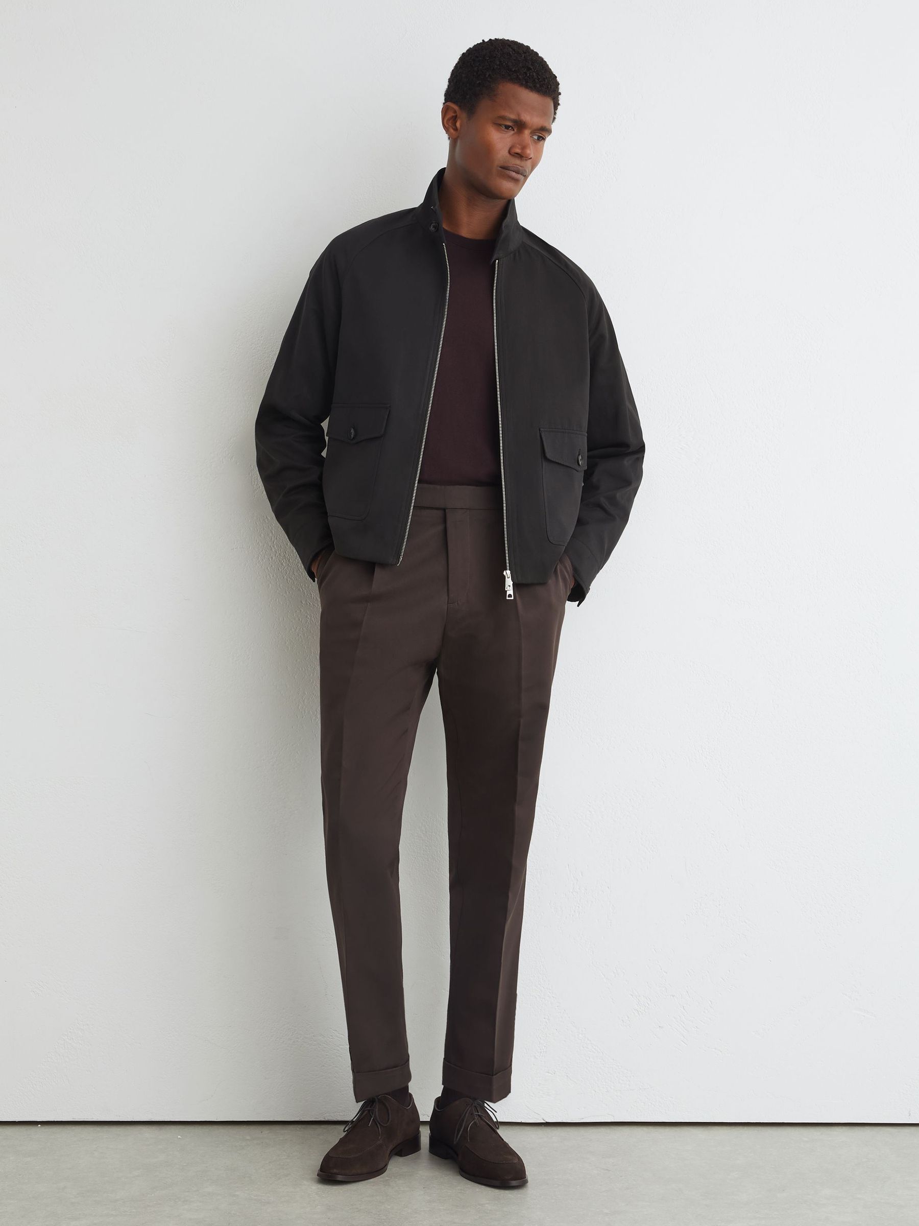 Atelier Cotton Blend Harrington Brown Jacket in Brown - Image 4 of 9