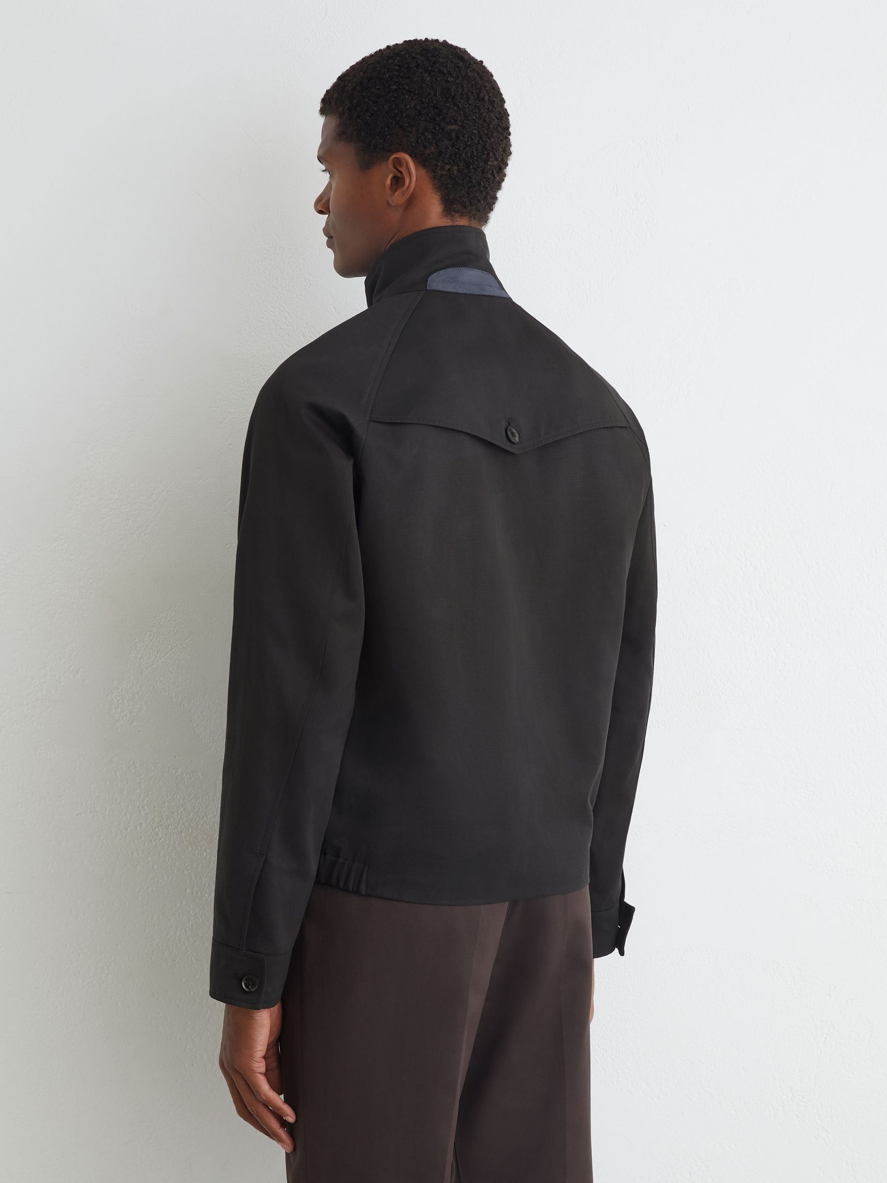 Atelier Cotton Blend Harrington Brown Jacket in Brown - Image 6 of 9
