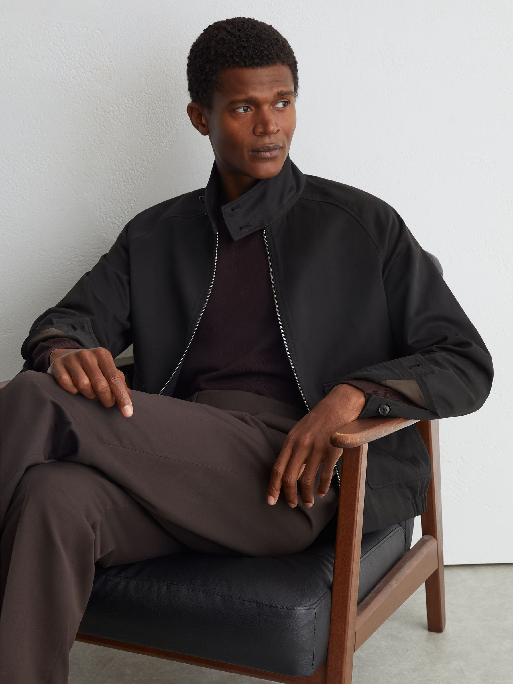 Atelier Cotton Blend Harrington Brown Jacket in Brown - Image 7 of 9
