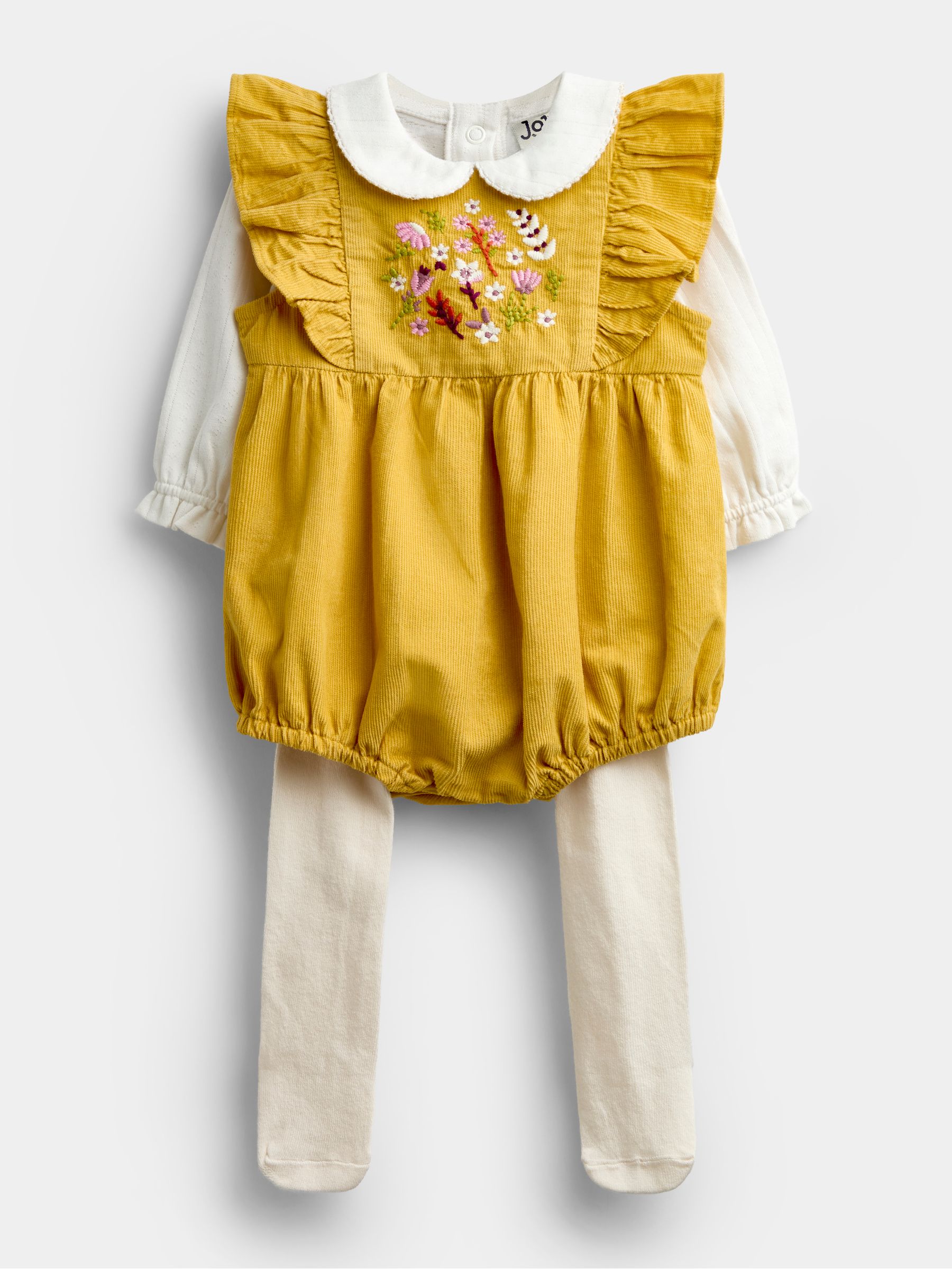 Ochre Yellow Floral 3-Piece Romper Set - Image 1 of 8