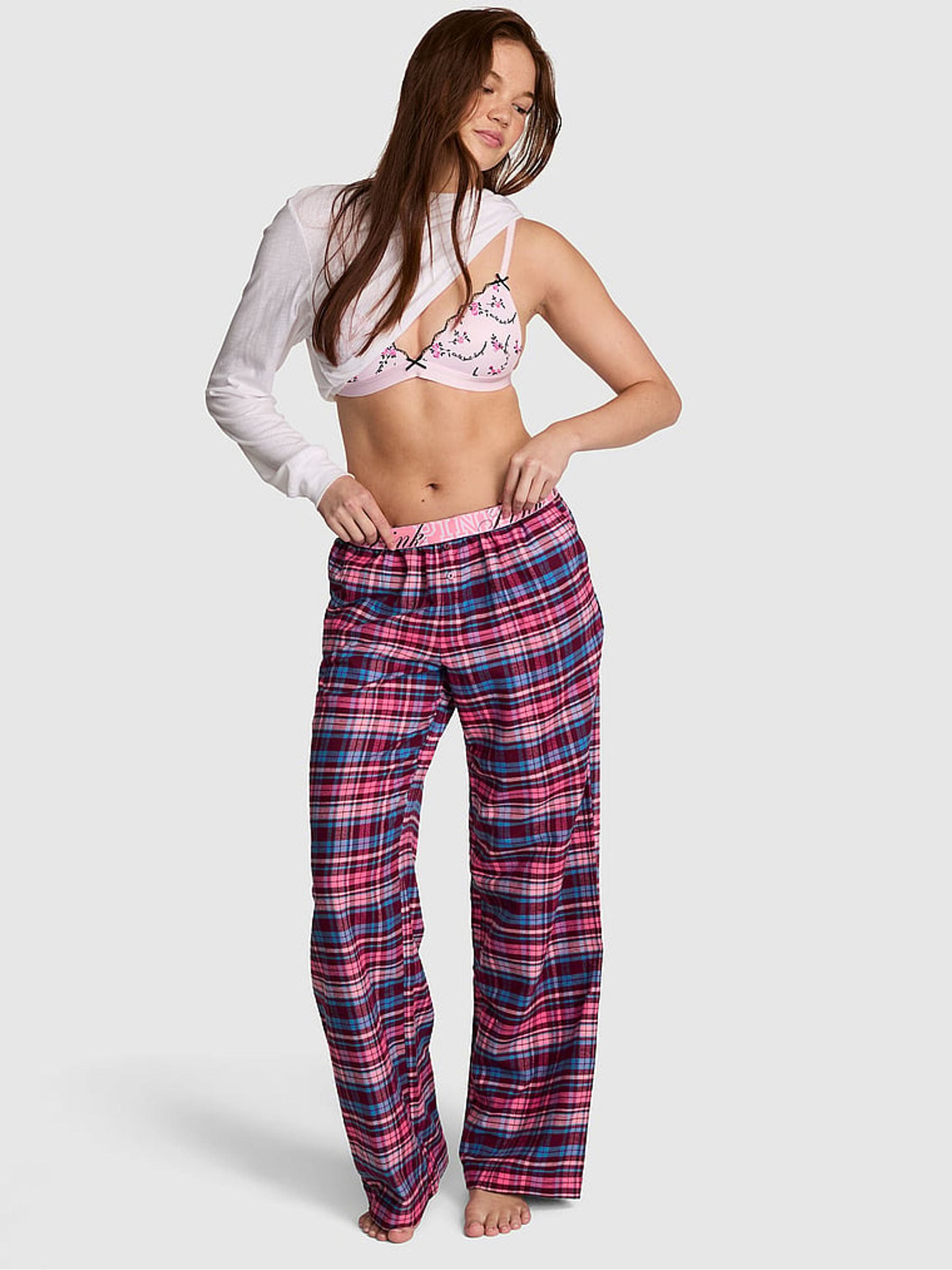 Purple Rose Tartan Long Flannel Pyjama Bottoms - Image 1 of 2