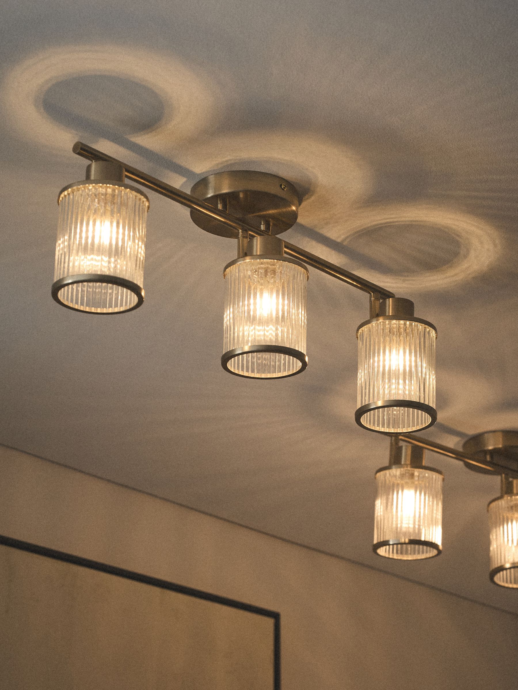 The Set 2 Pack Brass Ribbed Glass 3 Light Spotlight Ceiling Lights - Image 1 of 8 The Set 2 Pack Brass Ribbed Glass 3 Light Spotlight Ceiling Lights - Image 1 of 8