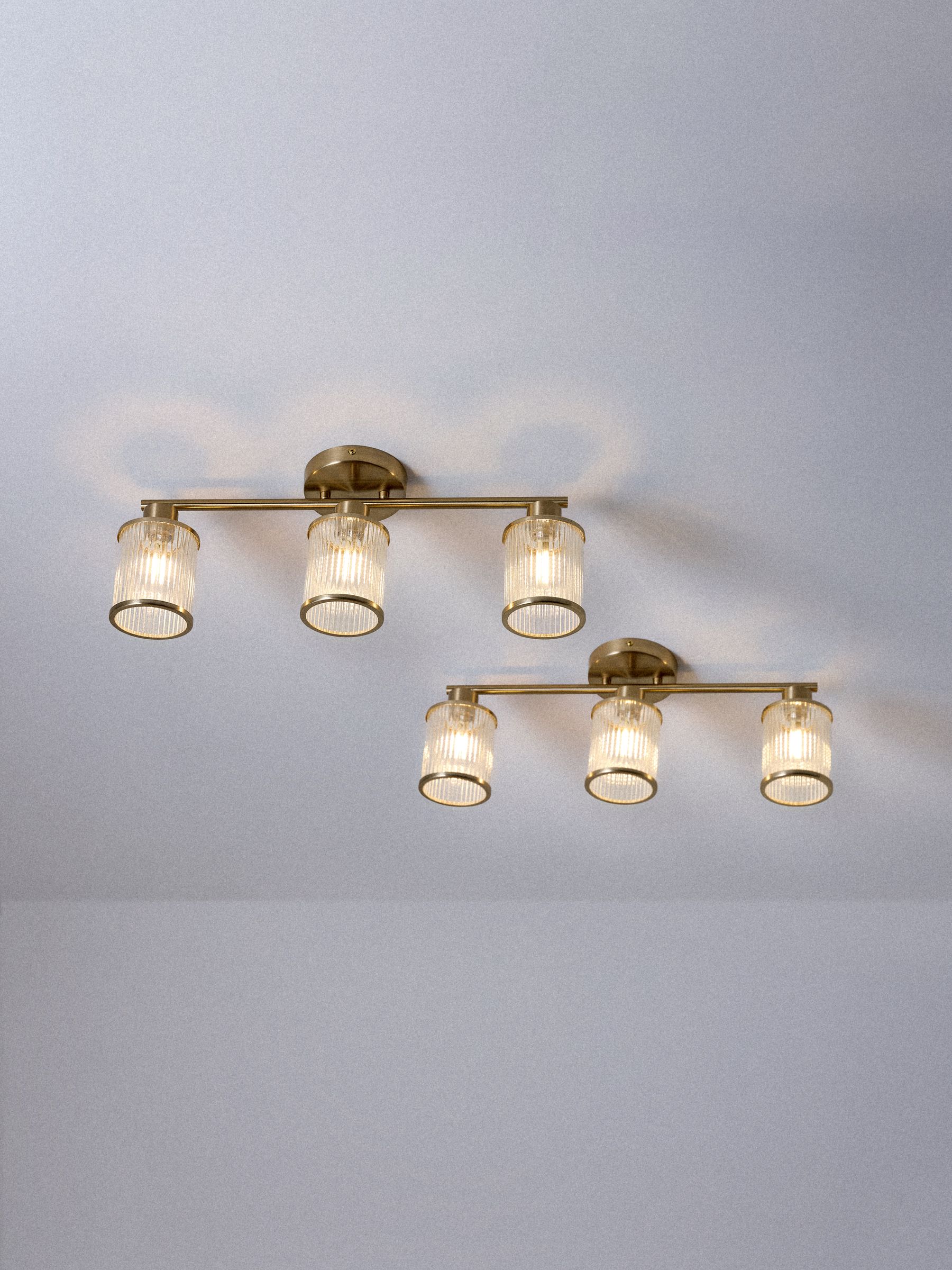 The Set 2 Pack Brass Ribbed Glass 3 Light Spotlight Ceiling Lights - Image 3 of 8