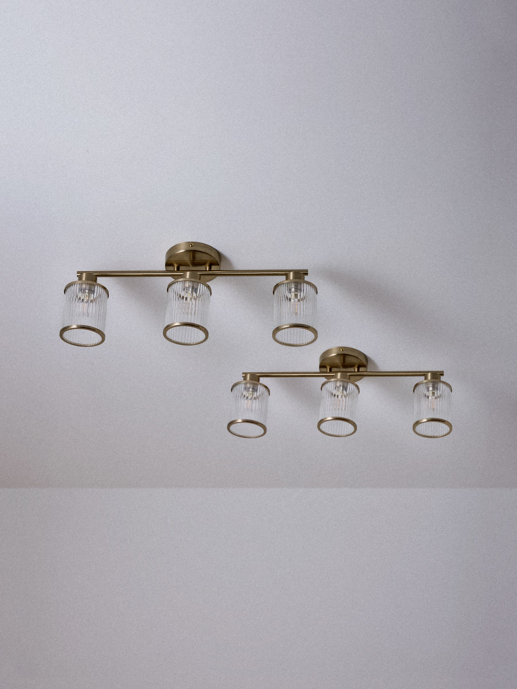 The Set 2 Pack Brass Ribbed Glass 3 Light Spotlight Ceiling Lights - Image 4 of 8