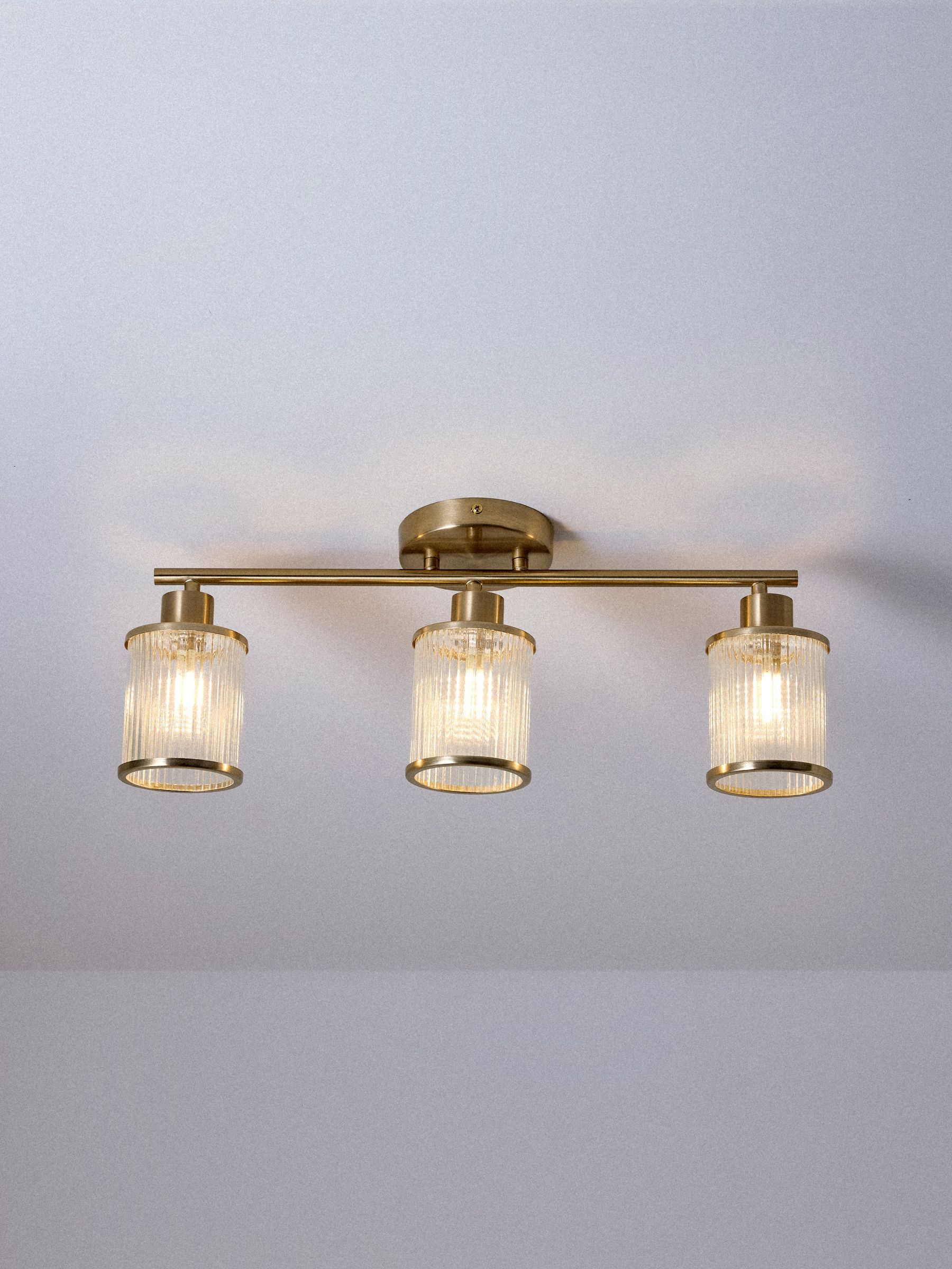 The Set 2 Pack Brass Ribbed Glass 3 Light Spotlight Ceiling Lights - Image 5 of 8