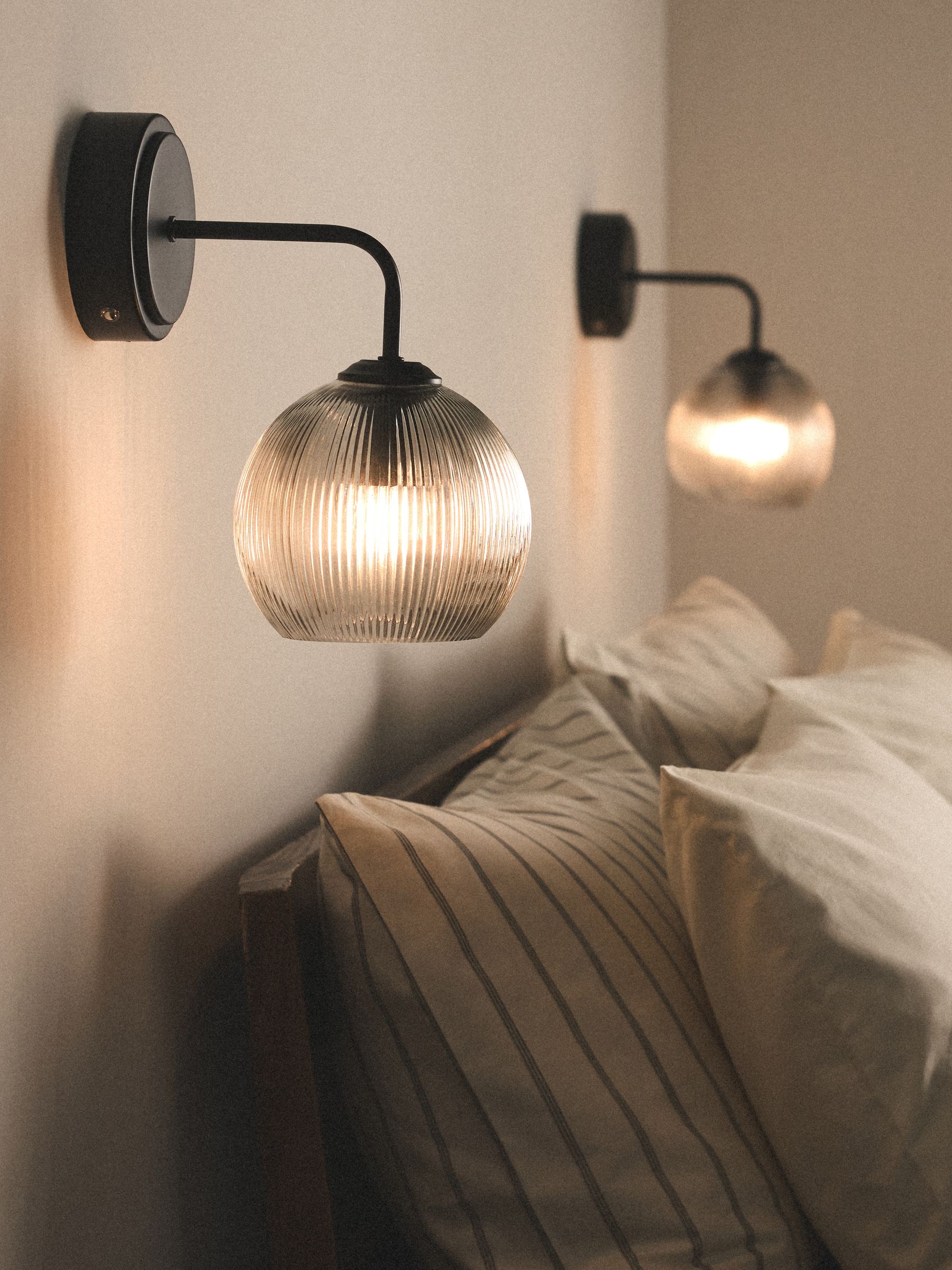 The Set 2 Pack Black Rechargeable Ribbed Glass Round Wall Lights - Image 1 of 7 The Set 2 Pack Black Rechargeable Ribbed Glass Round Wall Lights - Image 1 of 7