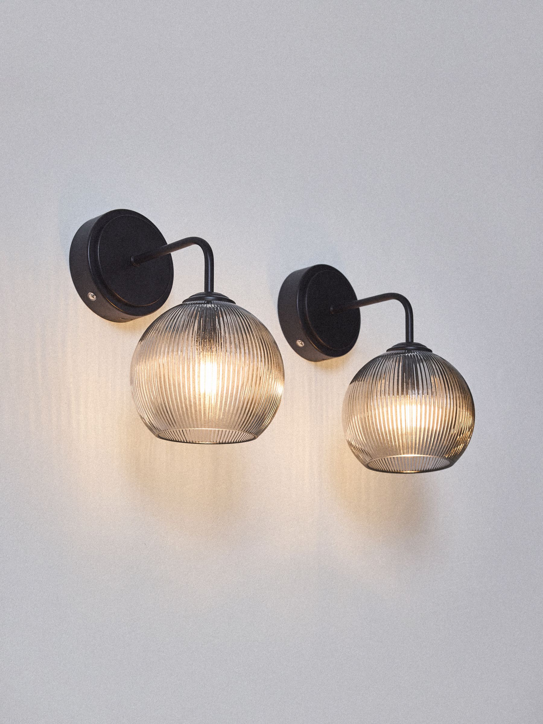 The Set 2 Pack Black Rechargeable Ribbed Glass Round Wall Lights - Image 3 of 7