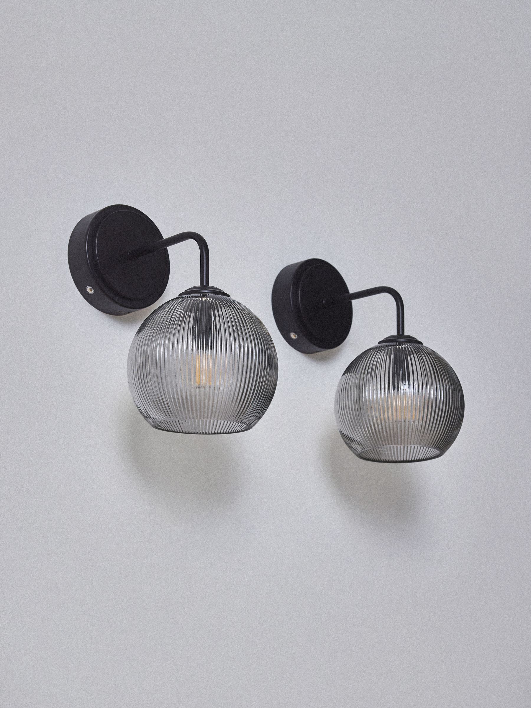 The Set 2 Pack Black Rechargeable Ribbed Glass Round Wall Lights - Image 4 of 7