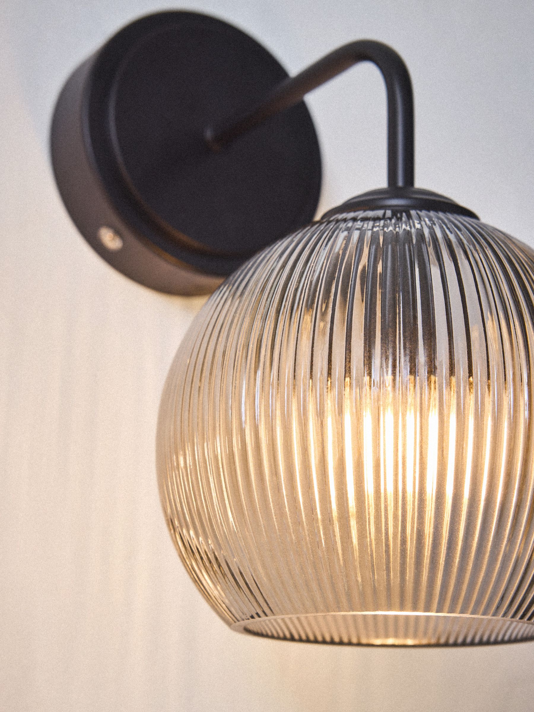 The Set 2 Pack Black Rechargeable Ribbed Glass Round Wall Lights - Image 5 of 7