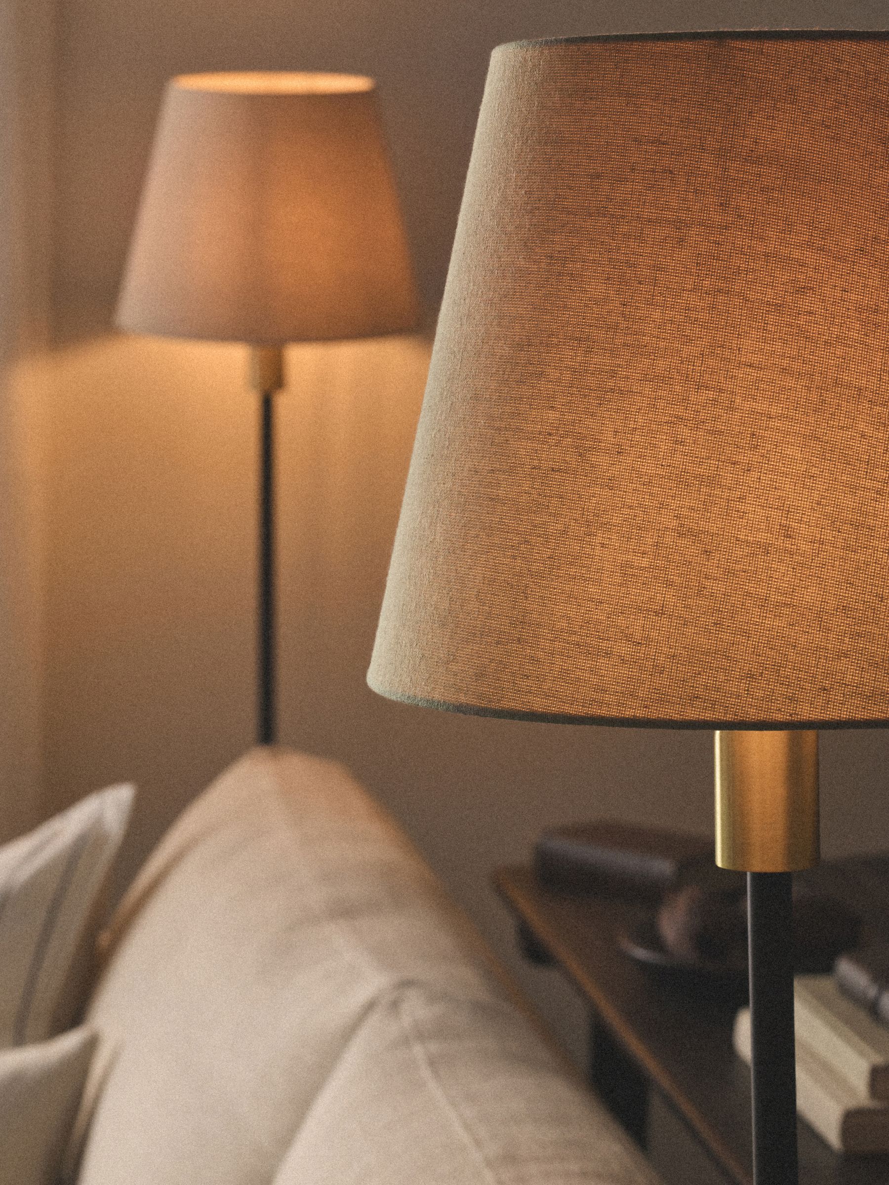 The Set 2 Pack Black/Cream Metal Floor Lamps - Image 2 of 2