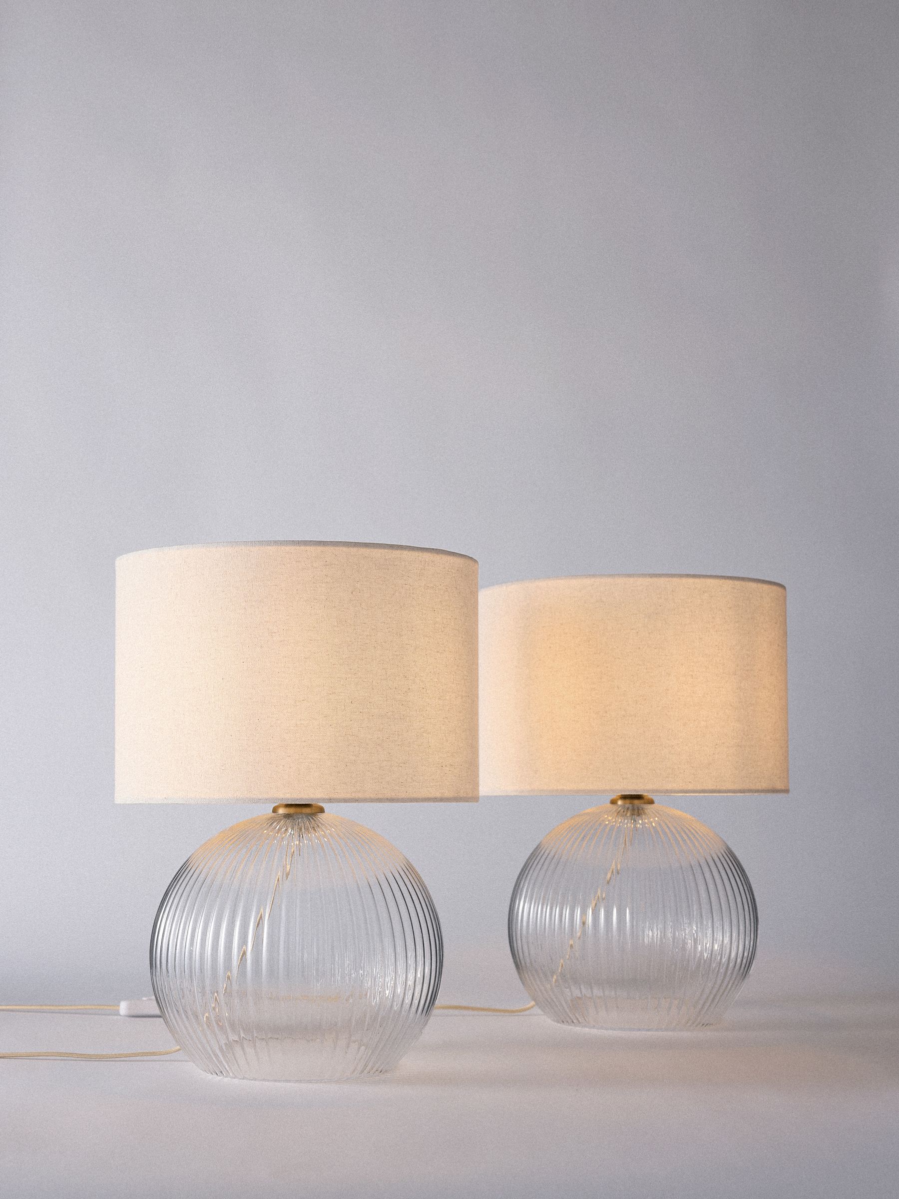 The Set 2 Pack Brass Ribbed Glass Round Table Lamps - Image 1 of 4