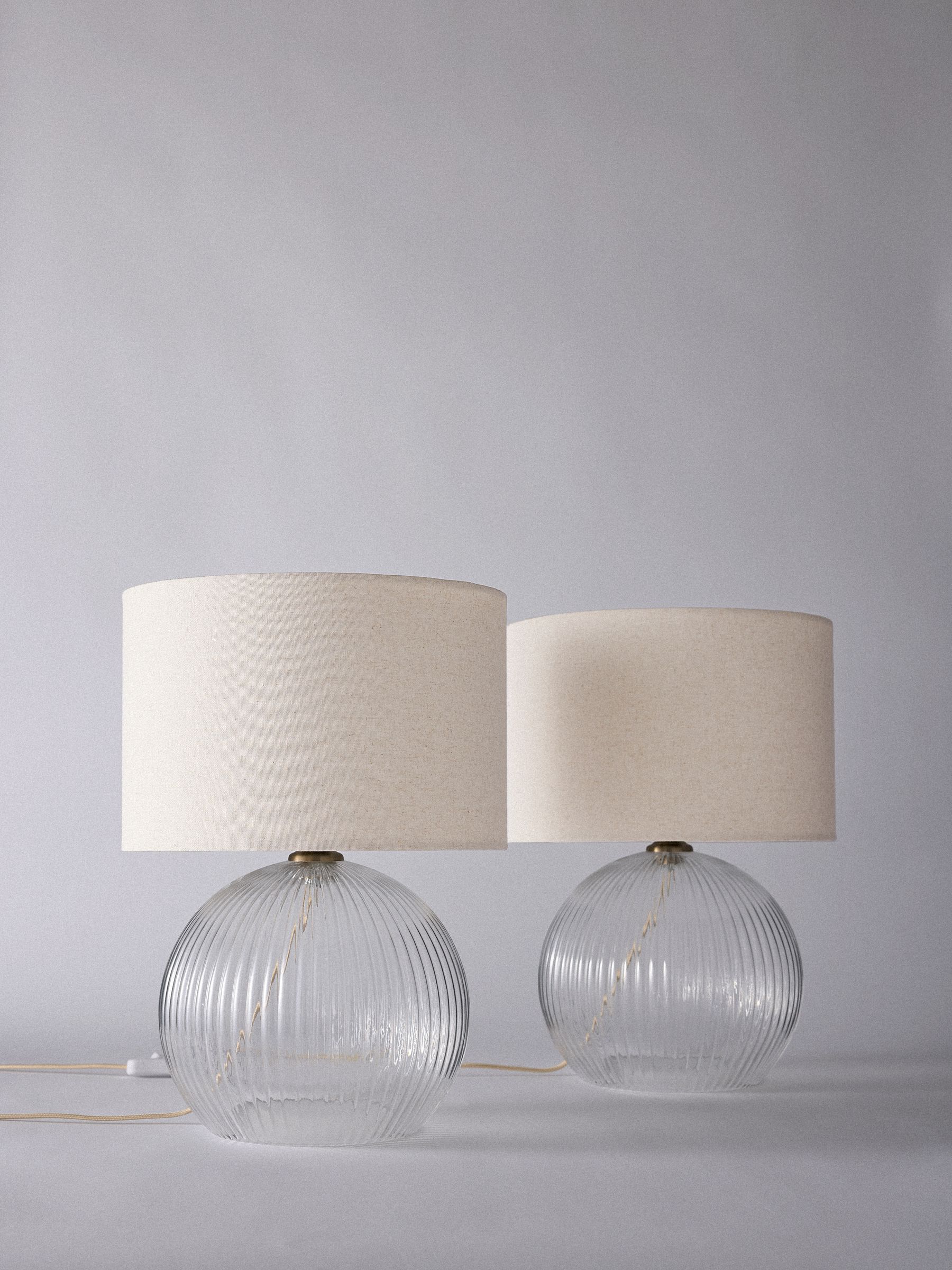 The Set 2 Pack Brass Ribbed Glass Round Table Lamps - Image 2 of 4