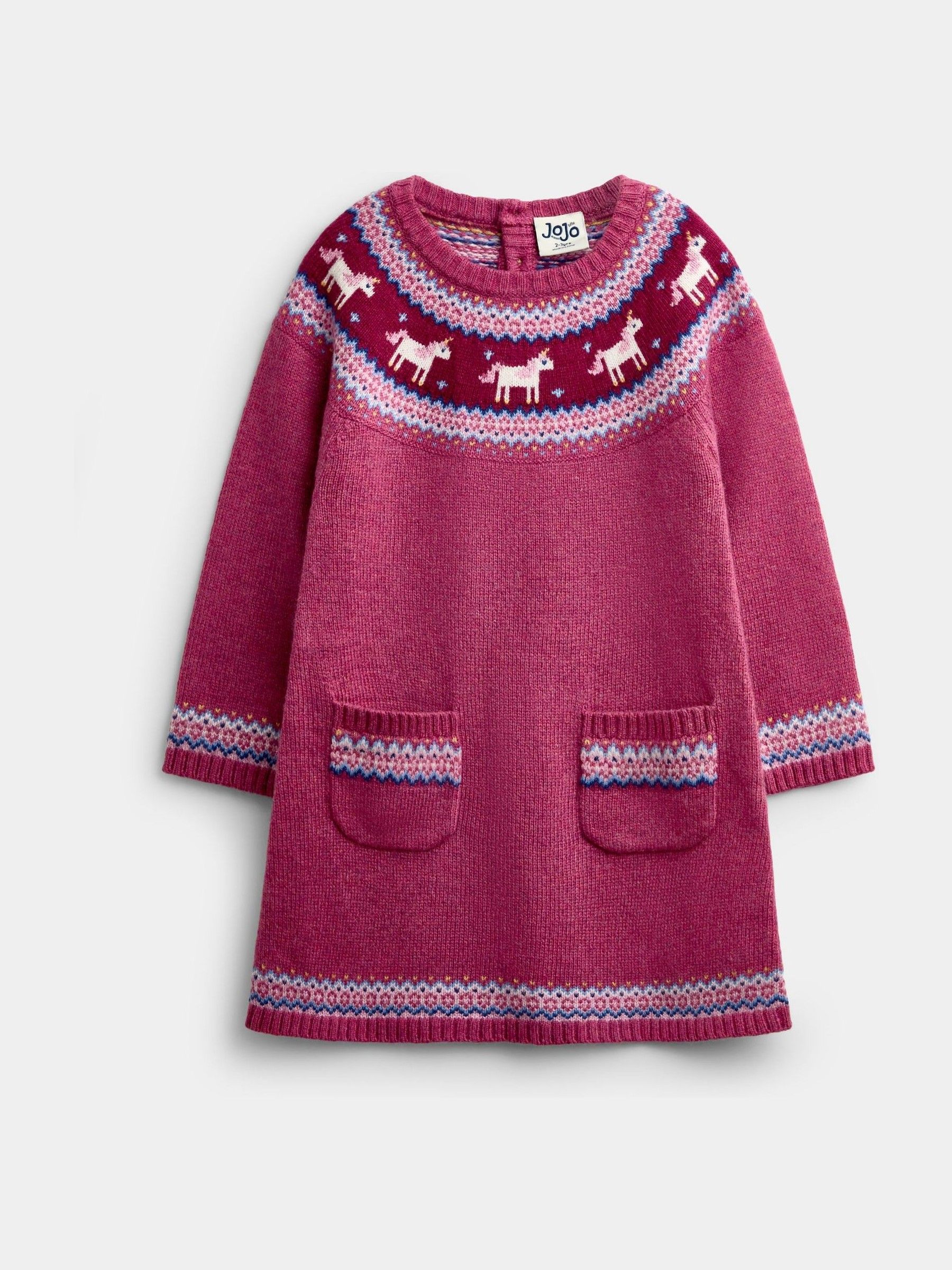 Rose Pink Unicorn Fairisle Knitted Dress - Image 1 of 4 Rose Pink Unicorn Fairisle Knitted Dress - Image 1 of 4