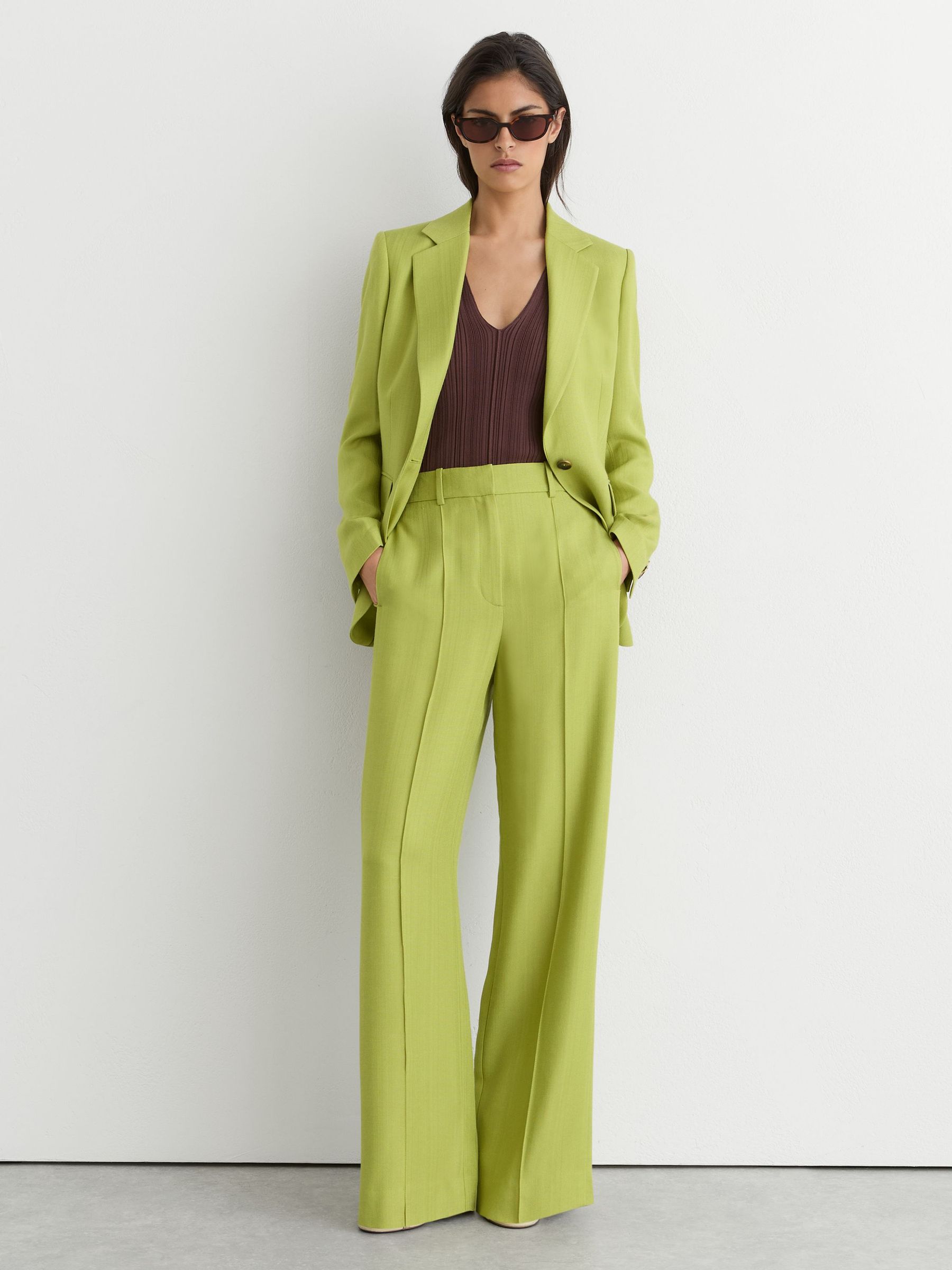 Textured-Weave Single-Breasted Suit Blazer in Green - Image 3 of 7